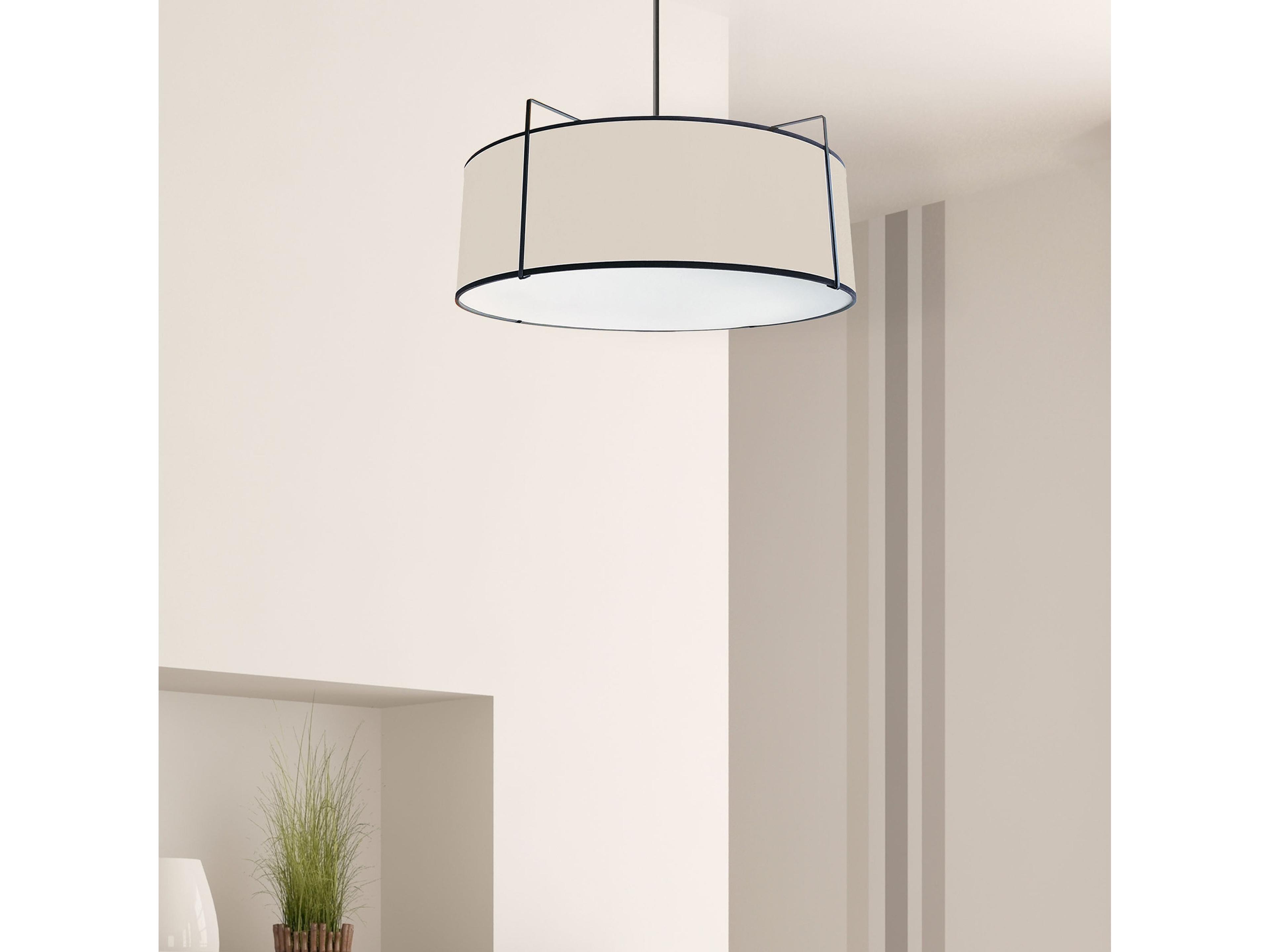 Dainolite Trapezoid 4-Light Black Off White Drum Pendant