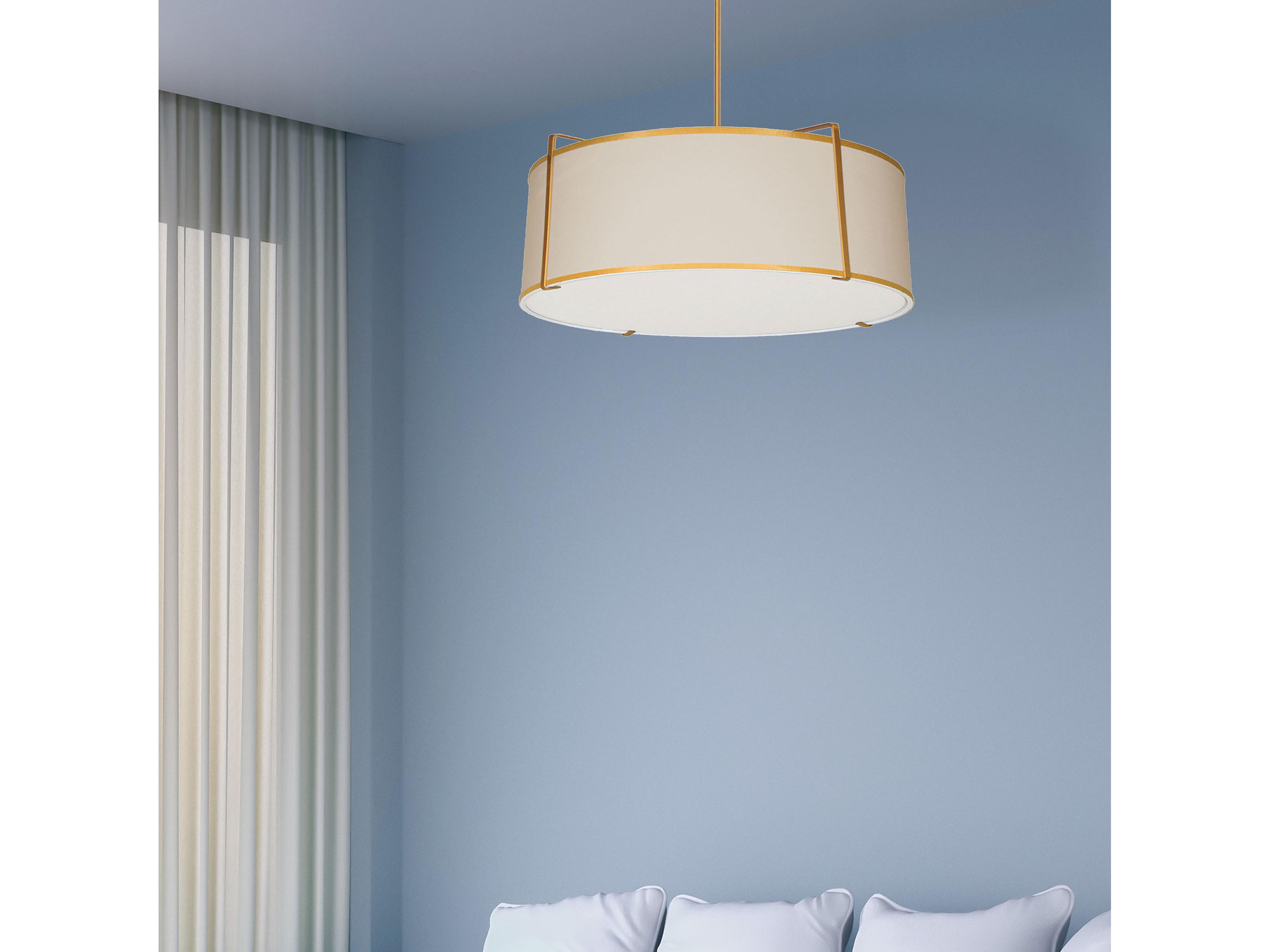 Dainolite Trapezoid 4-Light Gold Off White Drum Pendant