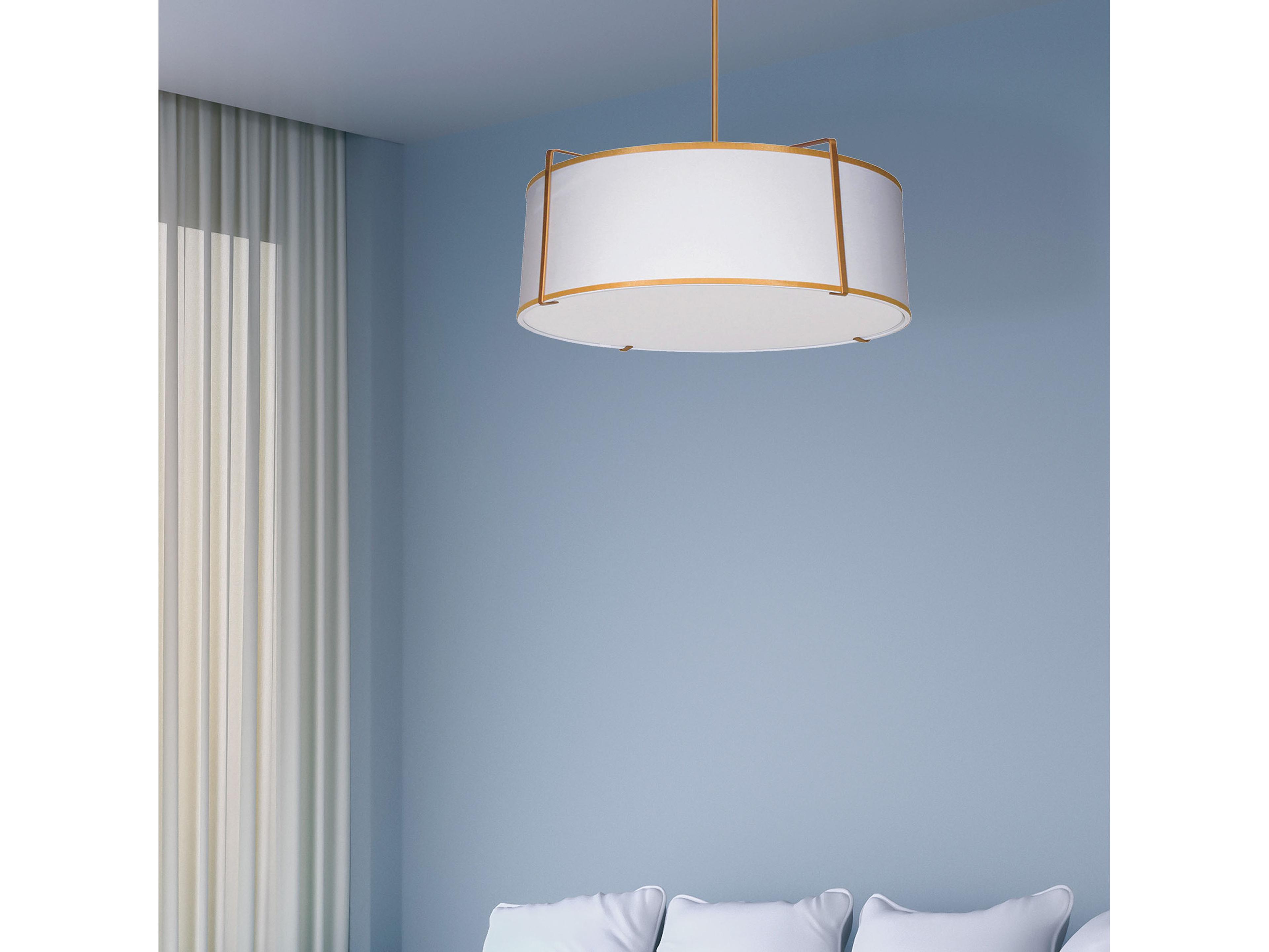 Dainolite Trapezoid 4-Light Gold White Drum Pendant