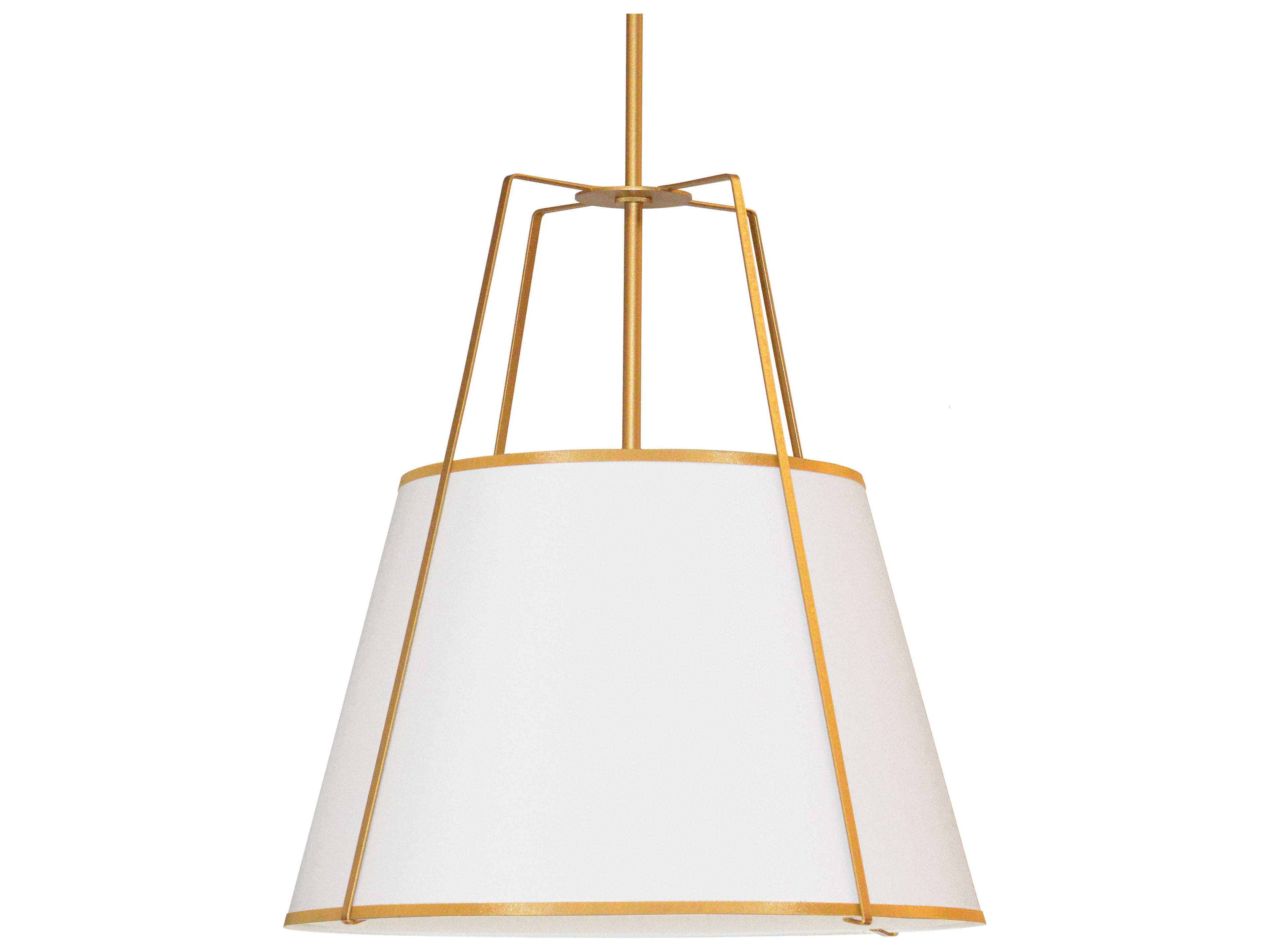 Trapezoid 4-Light Gold White Drum Pendant