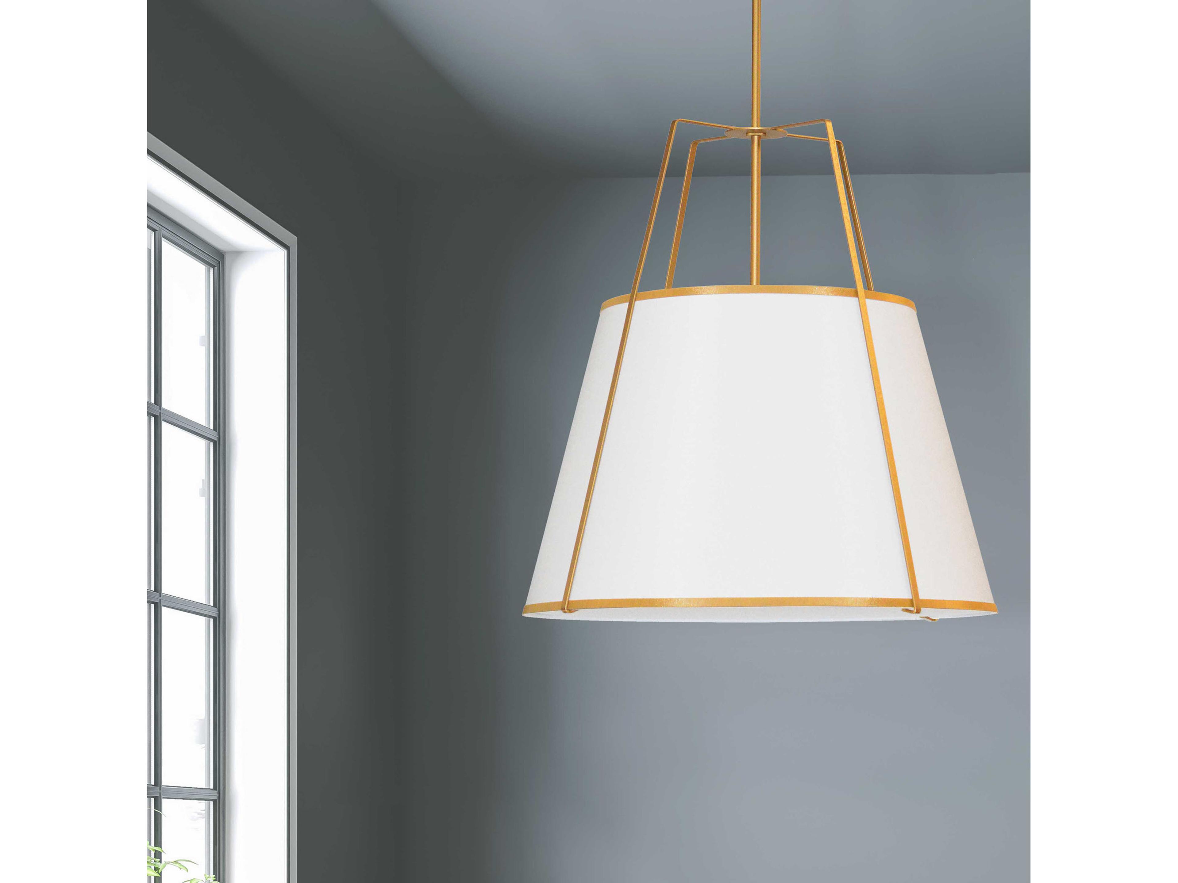 Dainolite Trapezoid 4-Light Gold White Drum Pendant