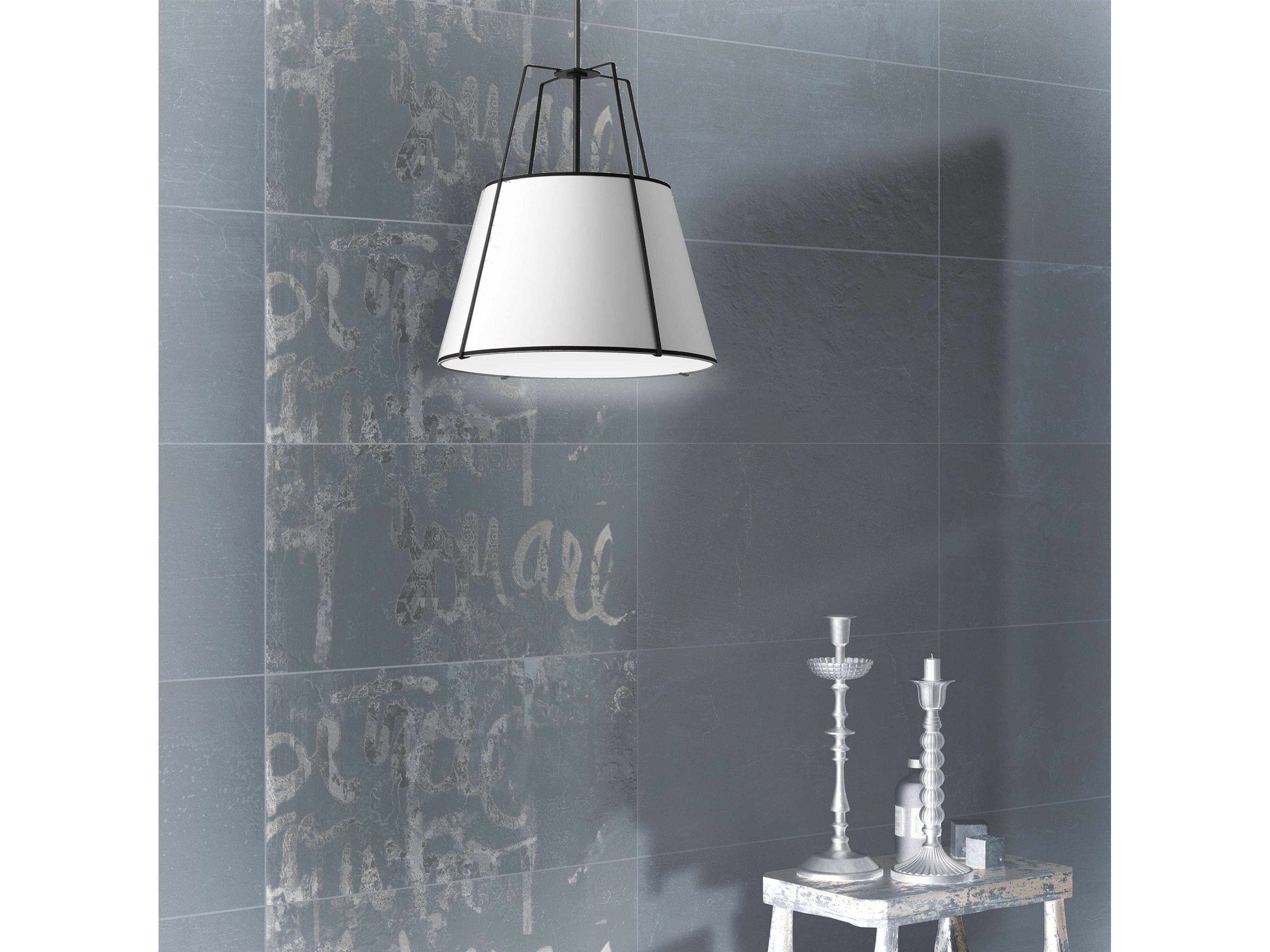 Dainolite Trapezoid 3-Light Black White Drum Pendant