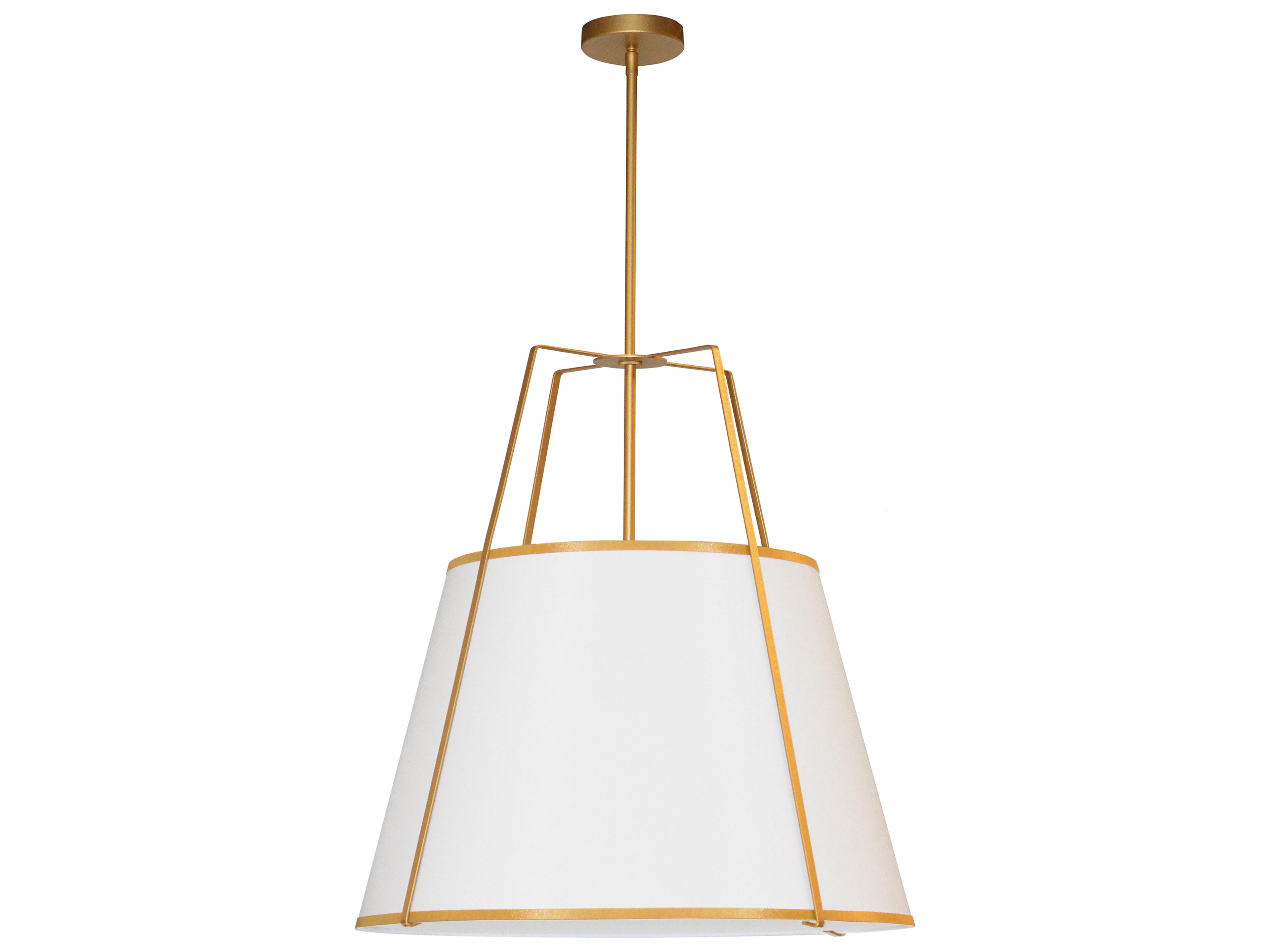Trapezoid 3-Light Gold White Drum Pendant