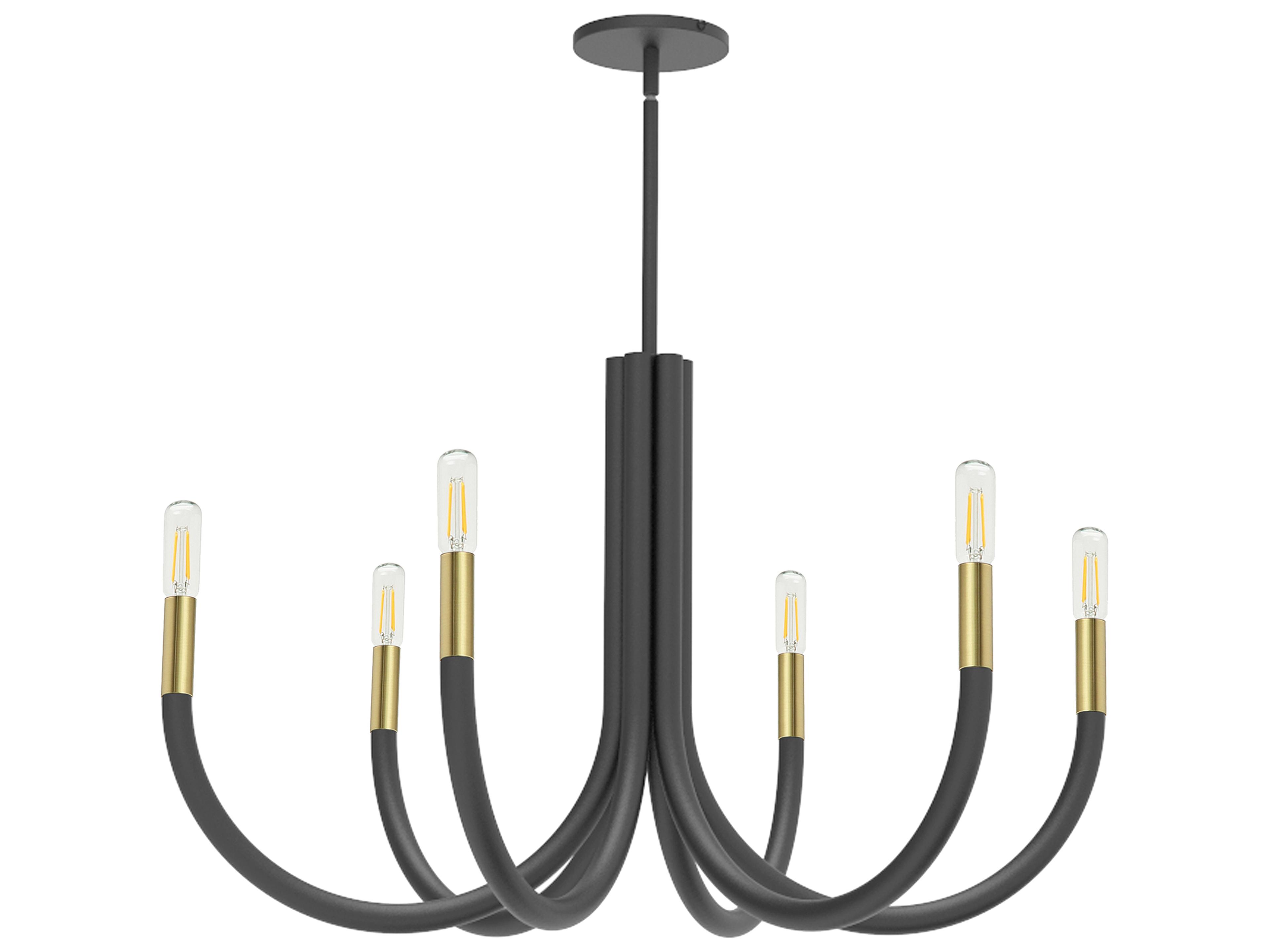 Dainolite Wand 6-Light Matte Black Aged Brass Chandelier
