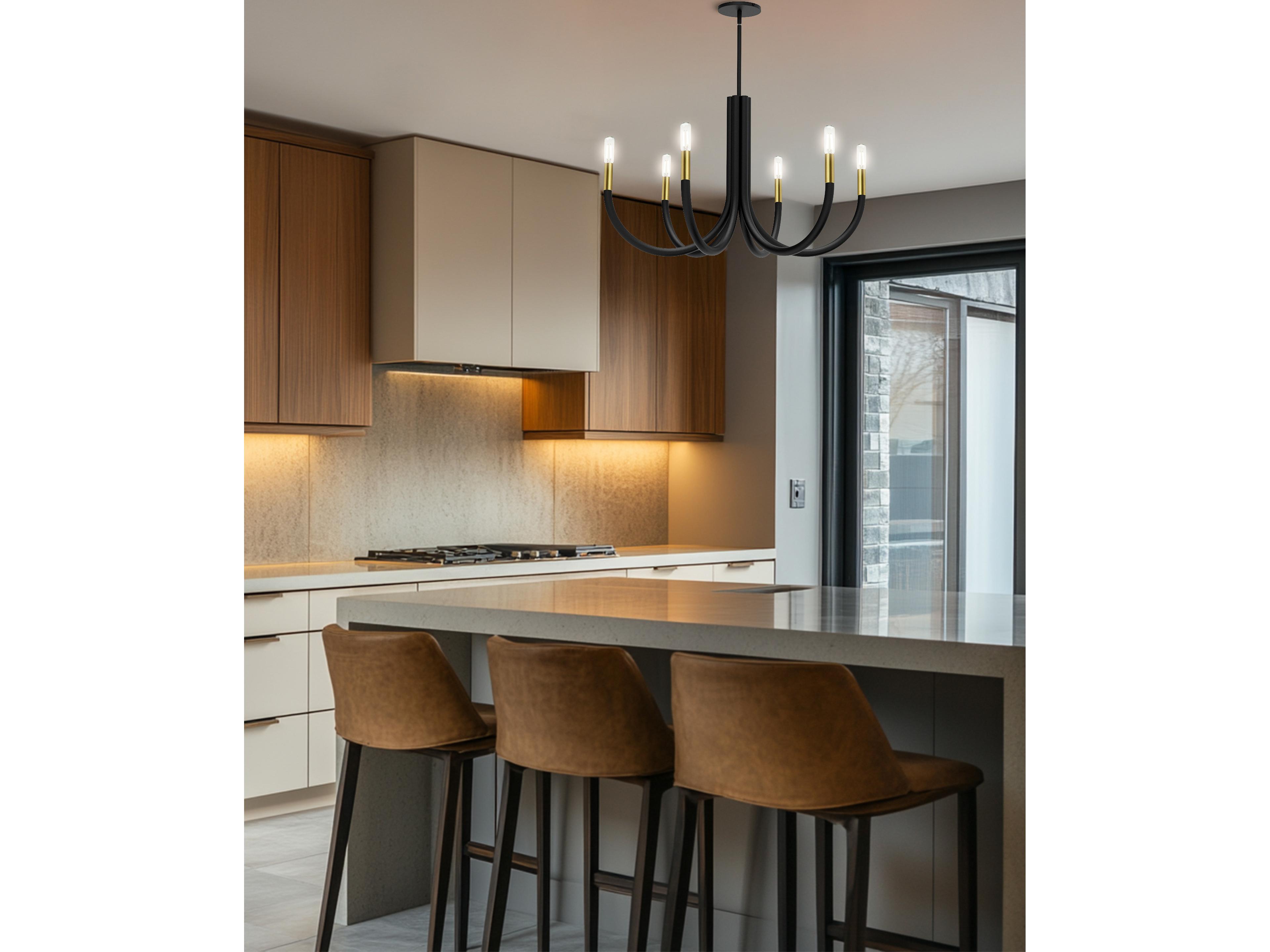 Dainolite Wand 6-Light Matte Black Aged Brass Chandelier