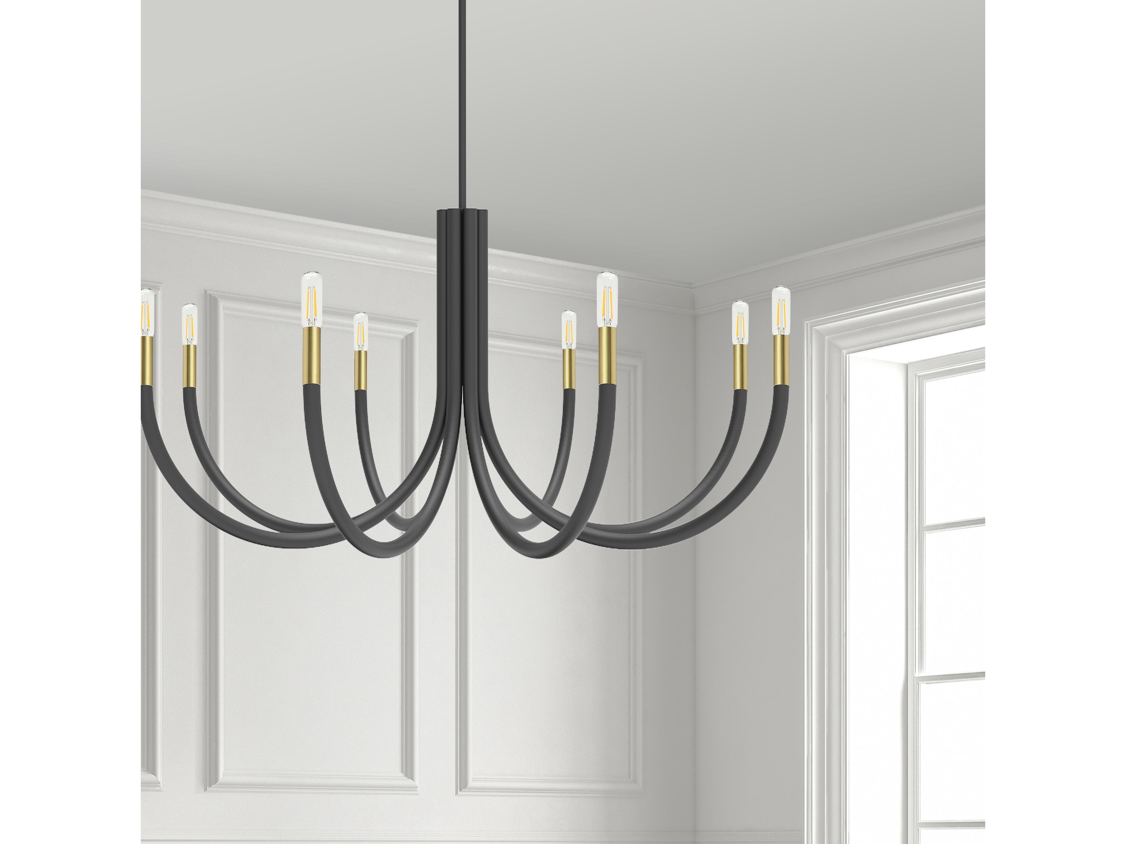 Dainolite Wand 8-Light Matte Black Aged Brass Candelabra Chandelier