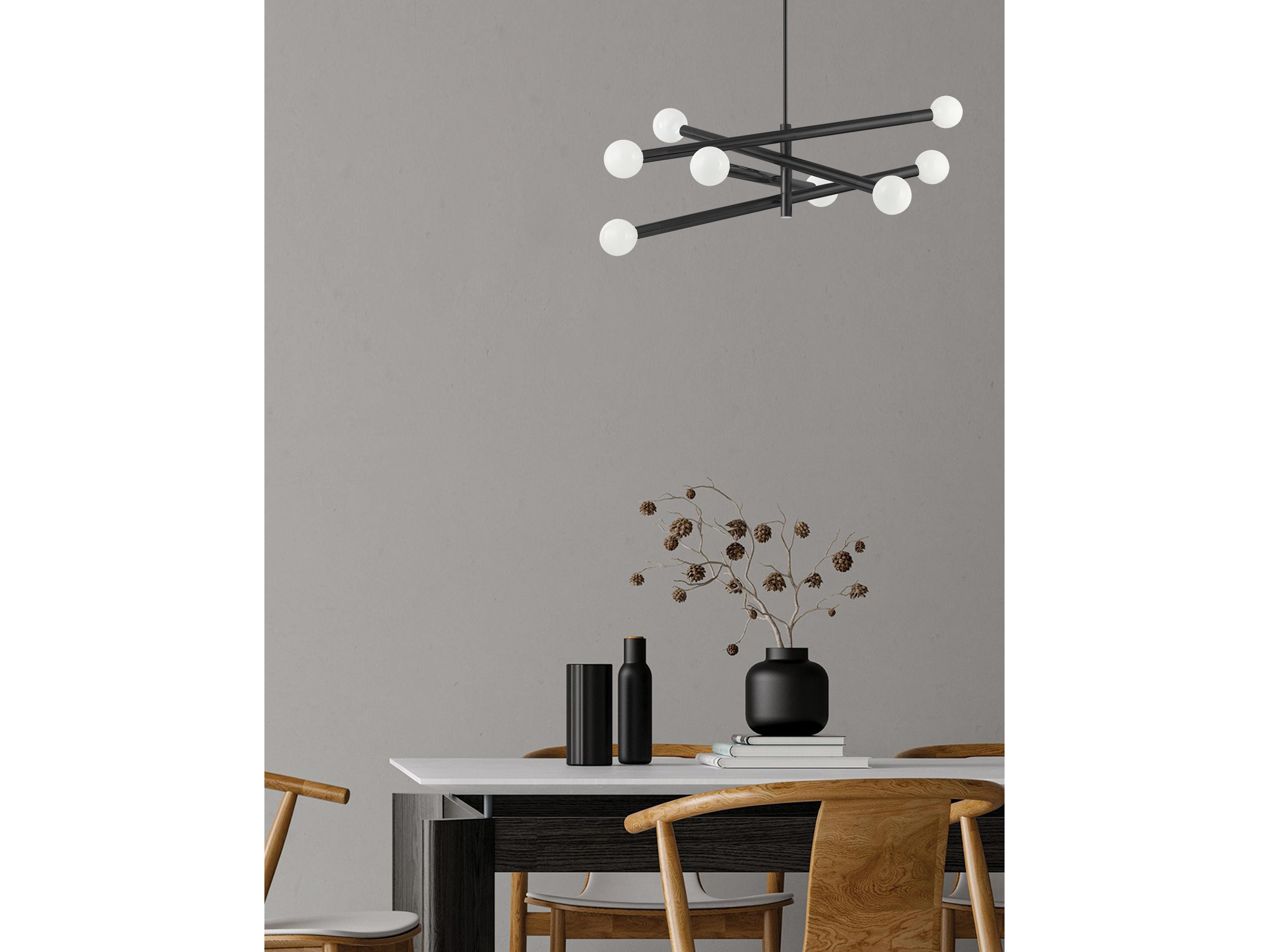 Dainolite Wand 8-Light Matte Black Linear Tiered Chandelier