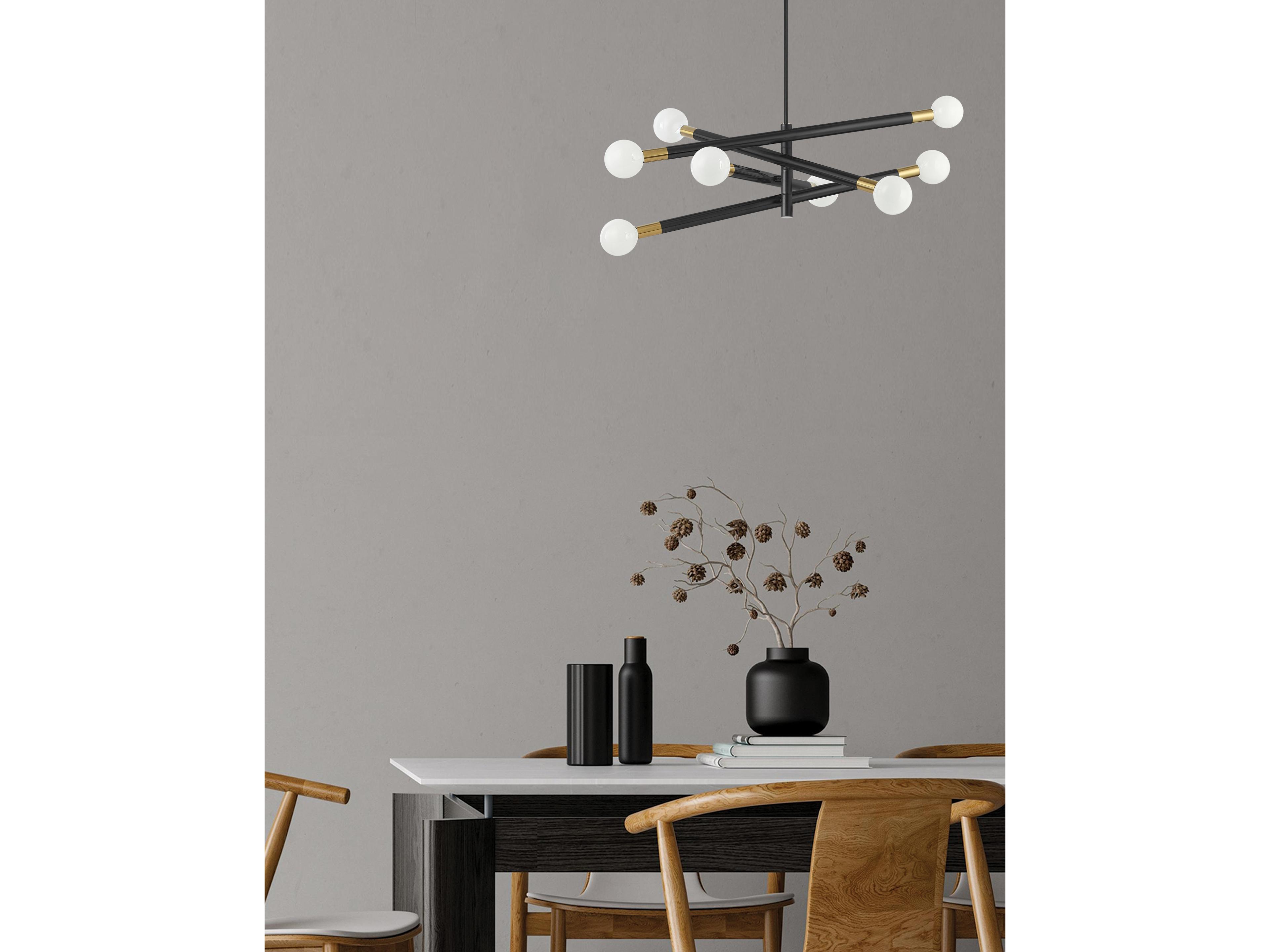 Dainolite Wand 8-Light Matte Black Aged Brass Linear Tiered Chandelier