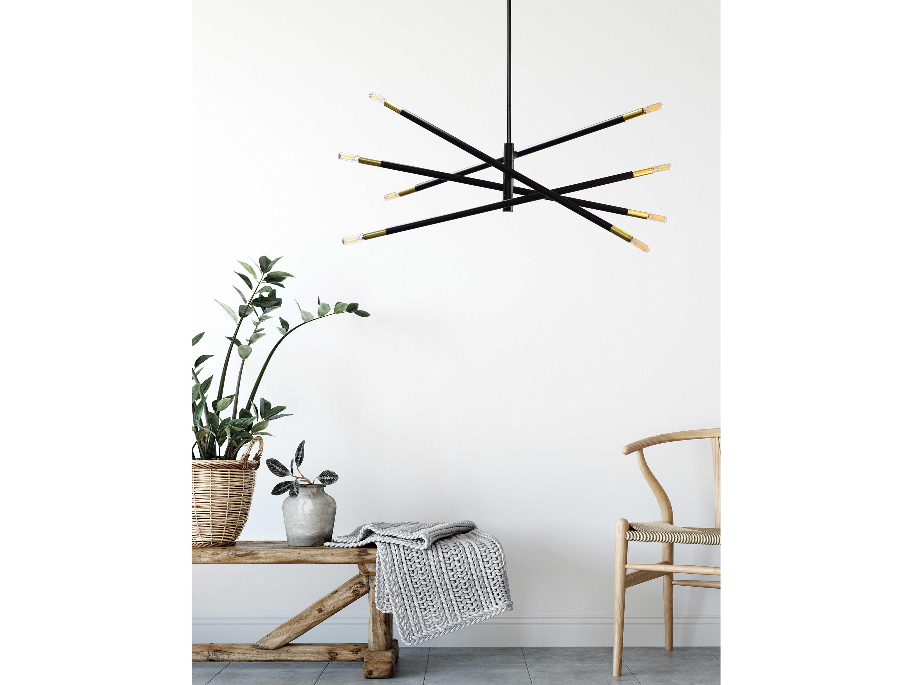 Dainolite Wand 8-Light Matte Black Aged Brass Linear Chandelier