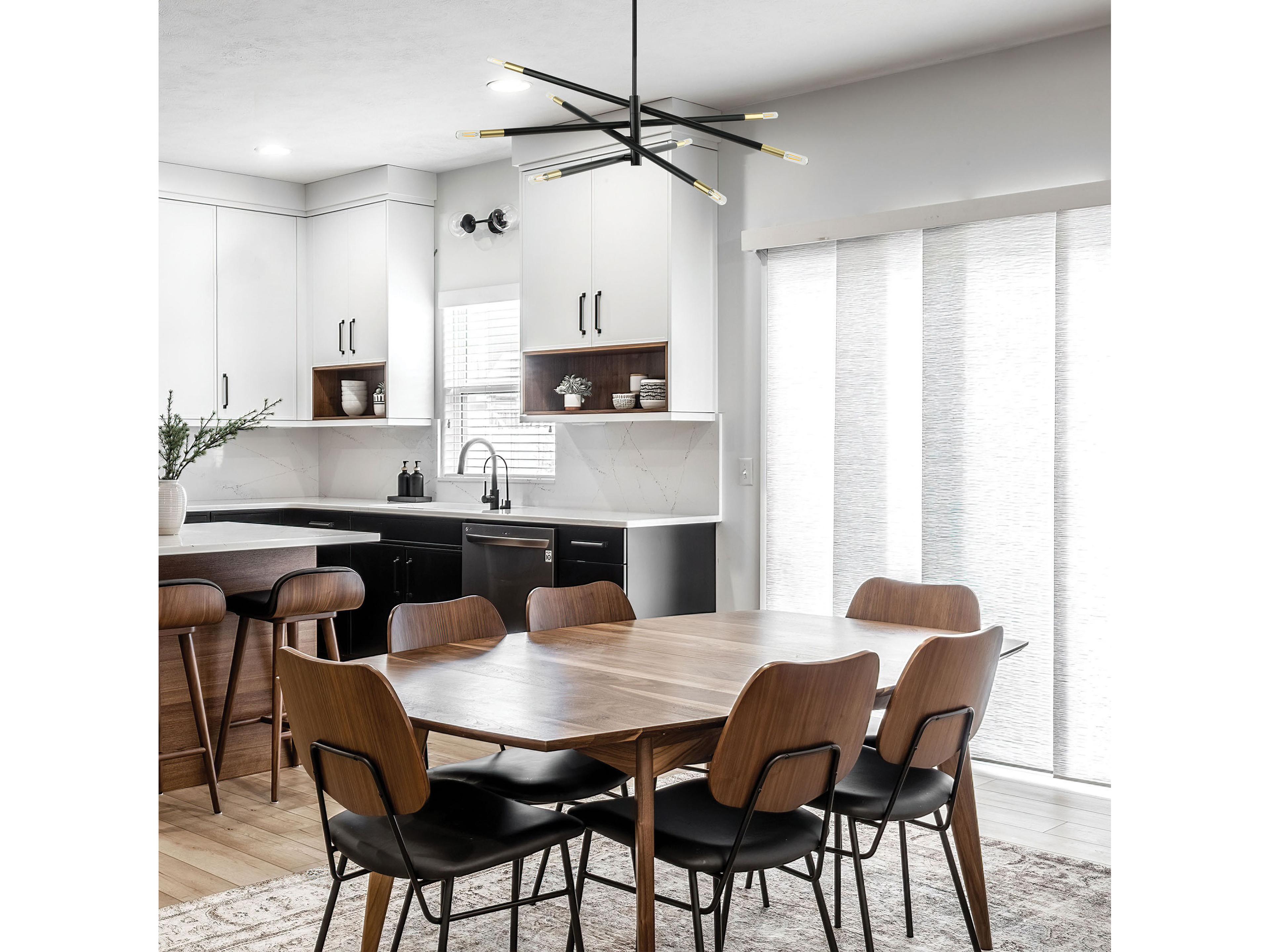 Dainolite Wand 8-Light Matte Black Aged Brass Linear Chandelier