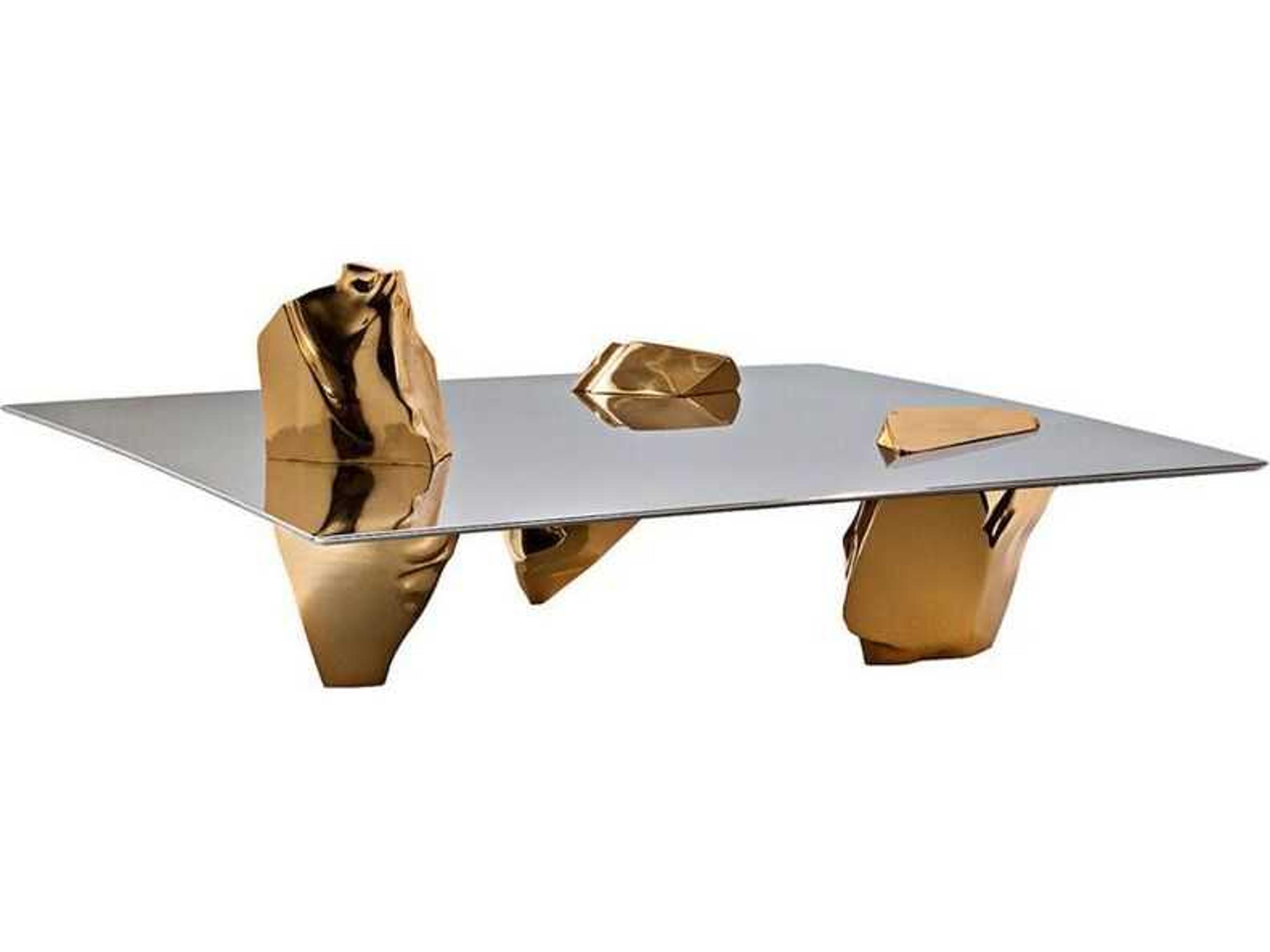 Driade Sereno By Fredrikson Stallard Square Metal Cast Aluminum Gold Plated Coffee Table