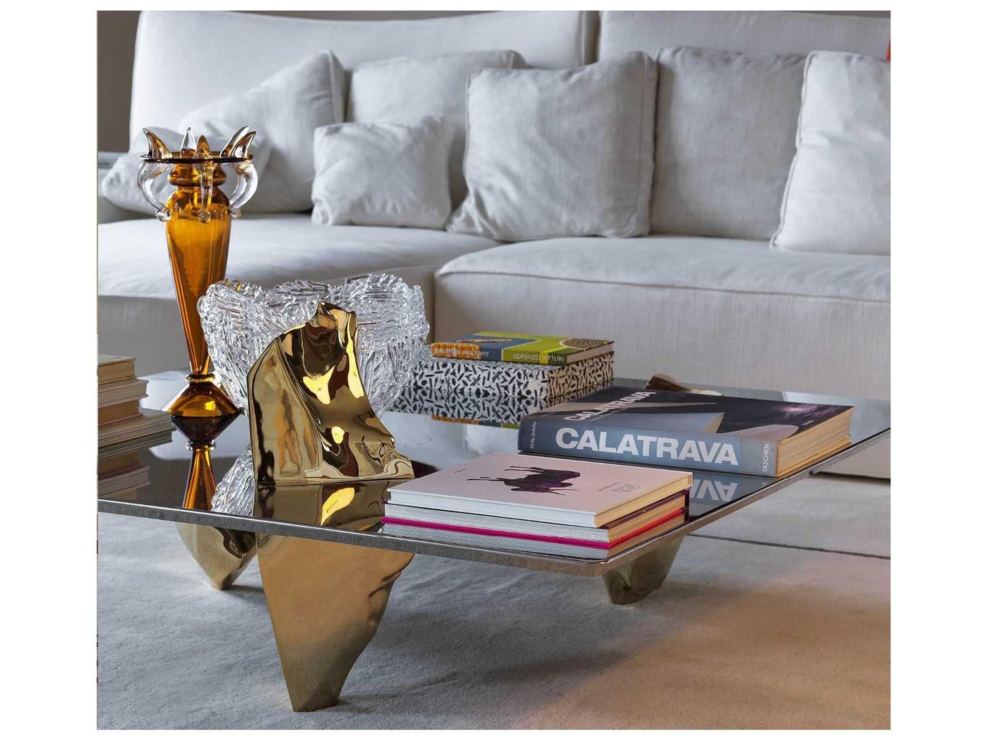 Driade Sereno By Fredrikson Stallard Square Metal Cast Aluminum Gold Plated Coffee Table