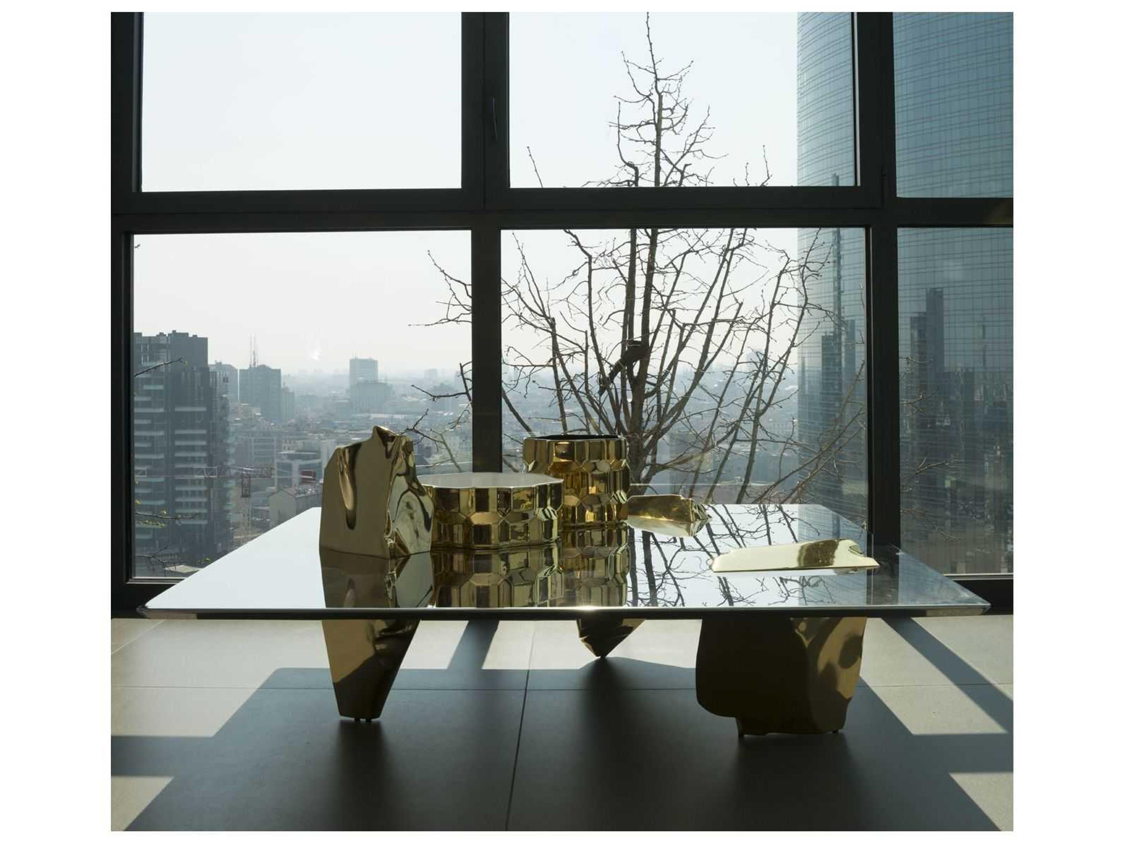 Driade Sereno By Fredrikson Stallard Square Metal Cast Aluminum Gold Plated Coffee Table