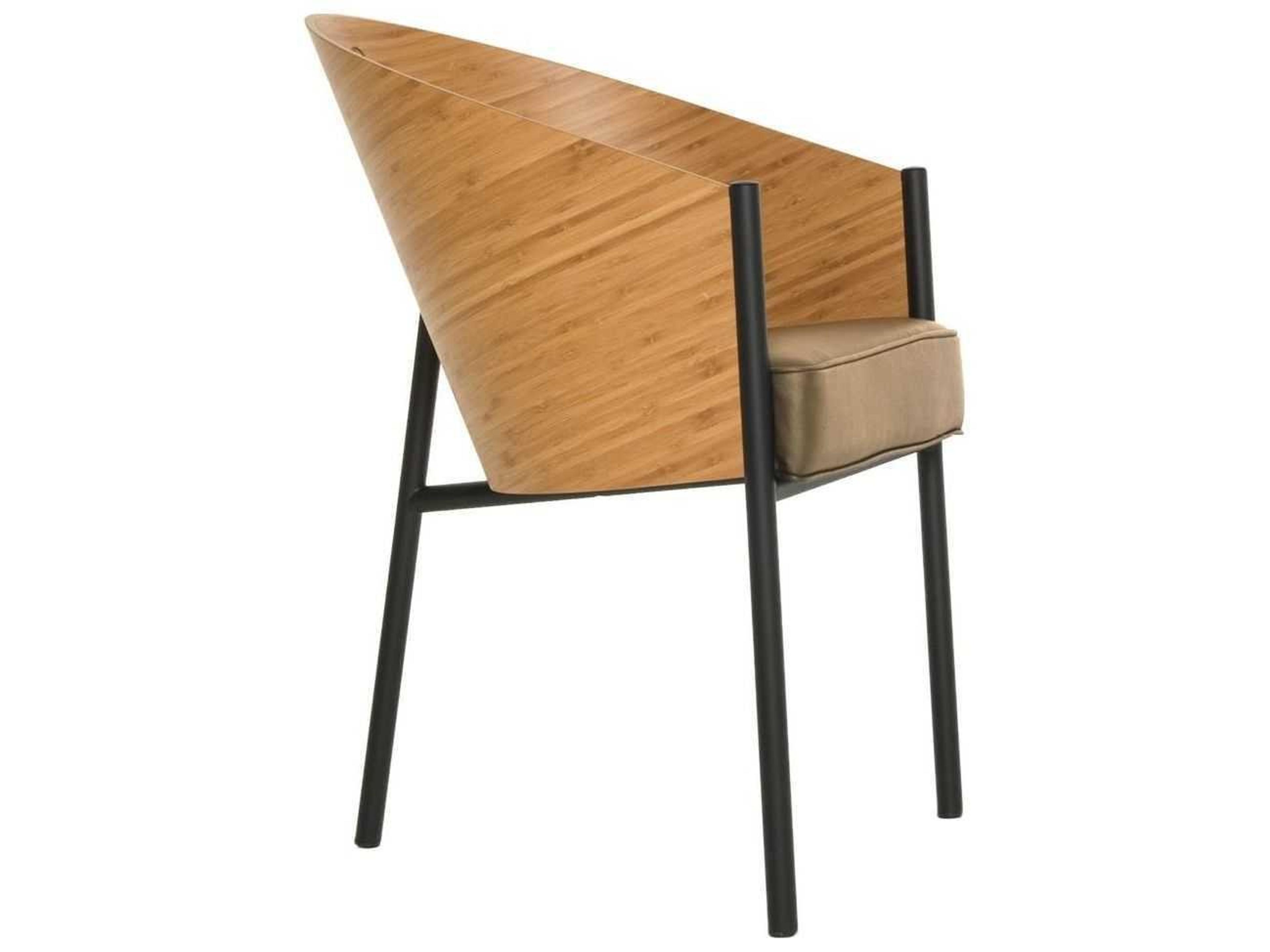 Costes By Phillipe Starck Leather Ply Wood Beige Upholstered Arm Dining Chair