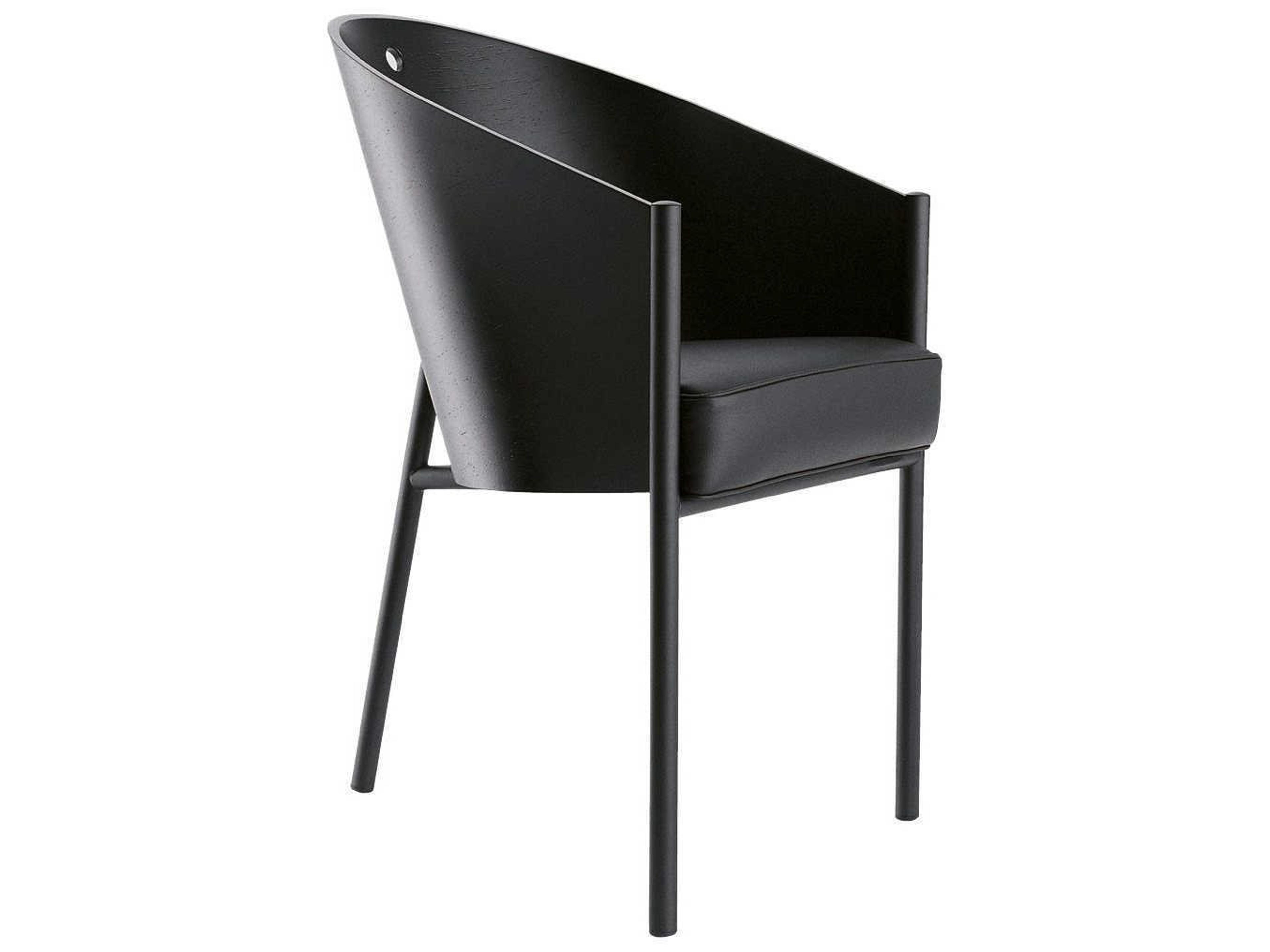 Costes By Phillipe Starck Leather Ply Wood Black Upholstered Arm Dining Chair
