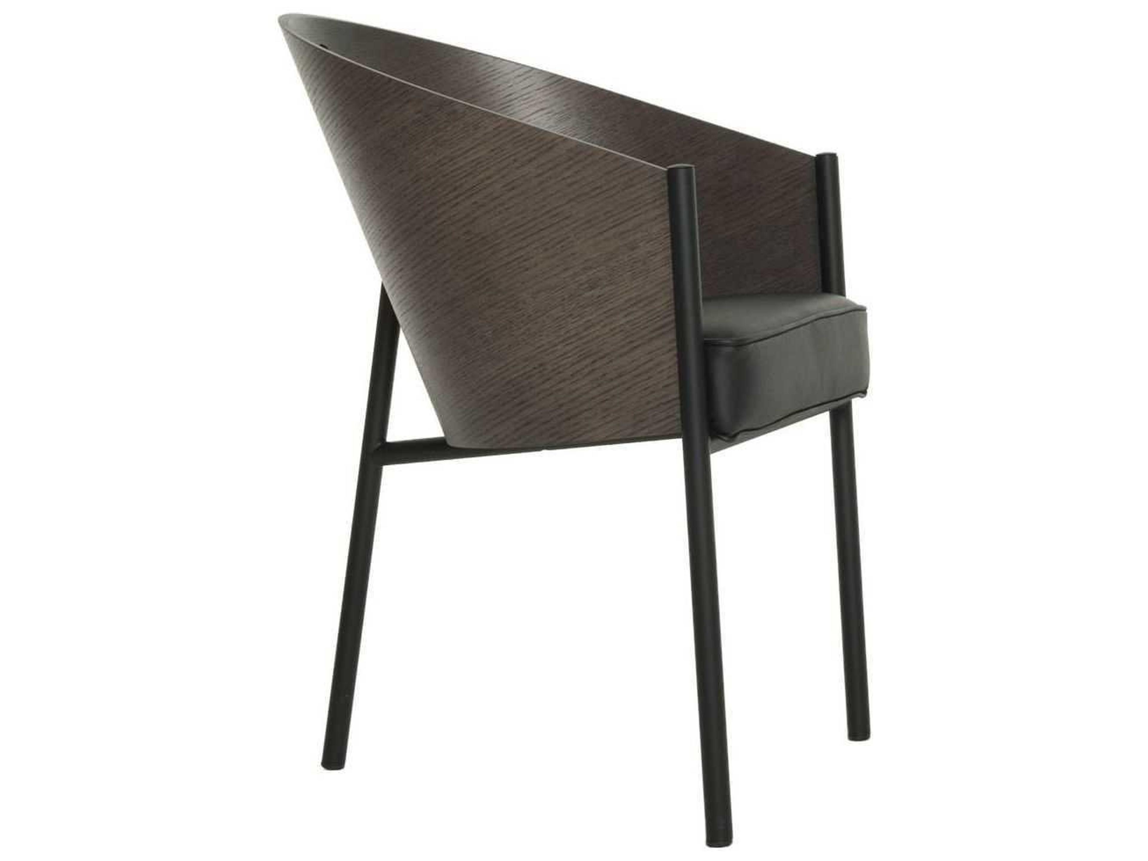 Driade Costes By Phillipe Starck Leather Ply Wood Black Upholstered Arm Dining Chair