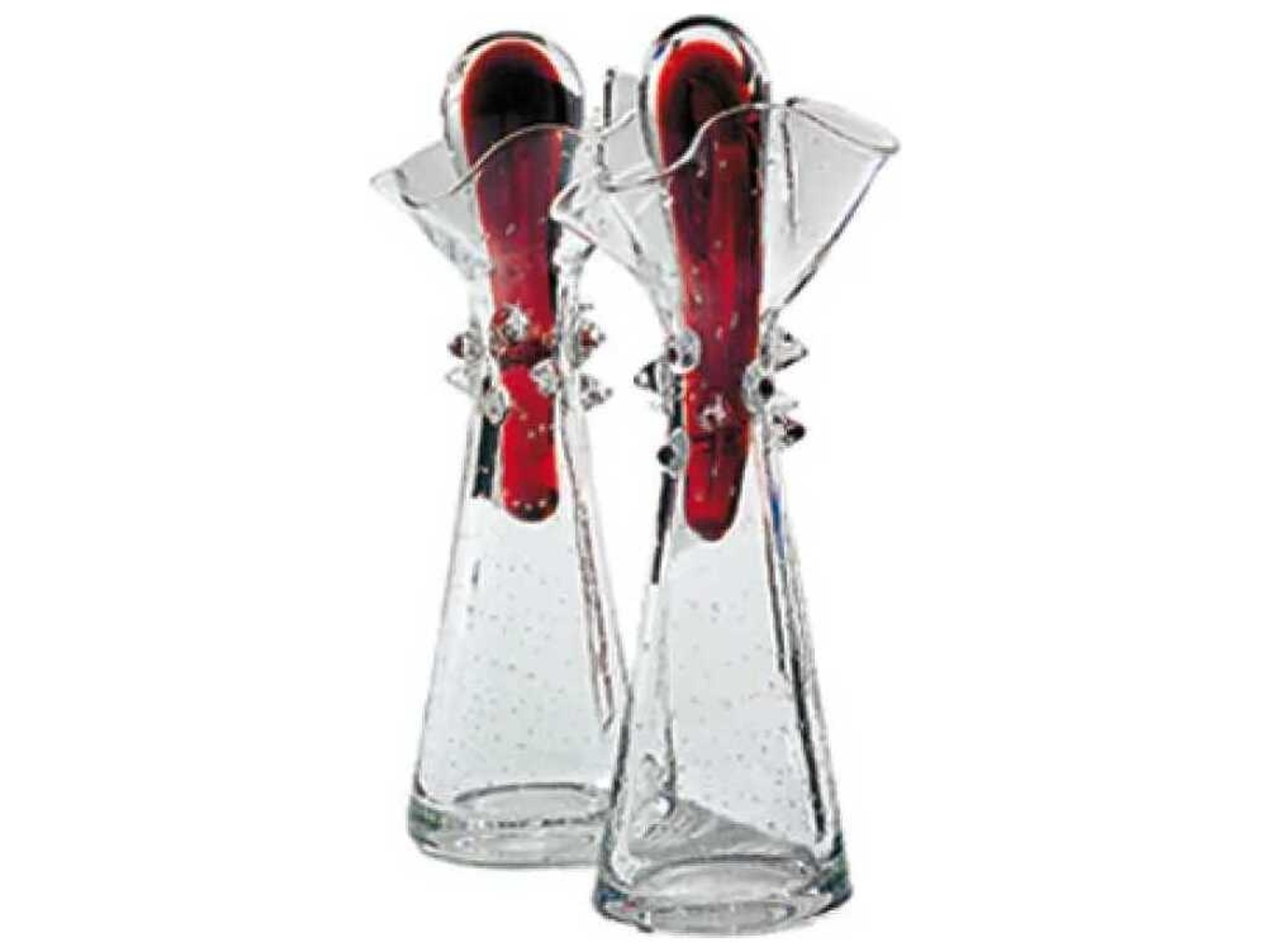 Paolo Transparent Red Blown Glass Oil and Vinegar Set