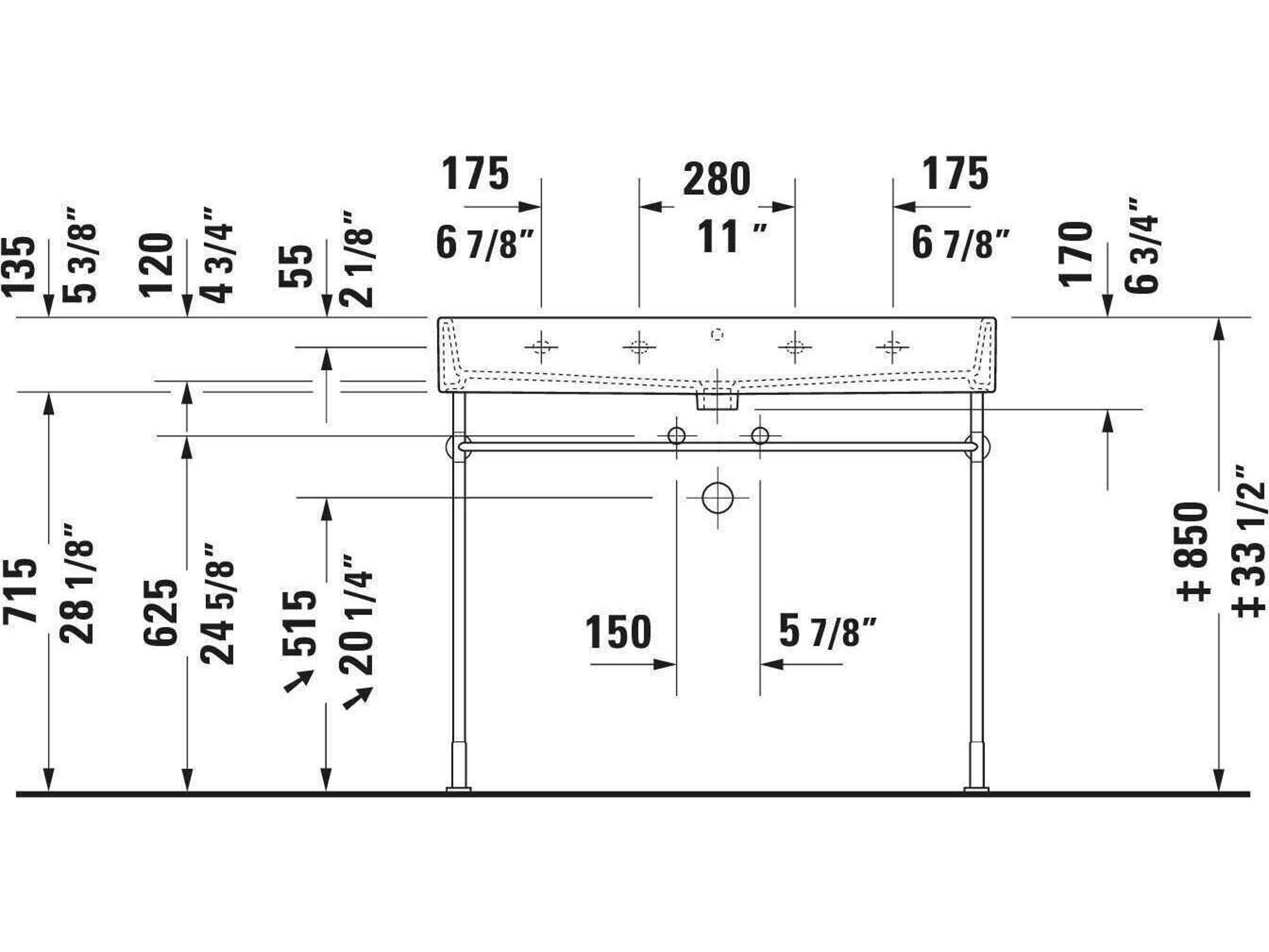 Duravit Vero 36'' Polished Chrome Metal Console