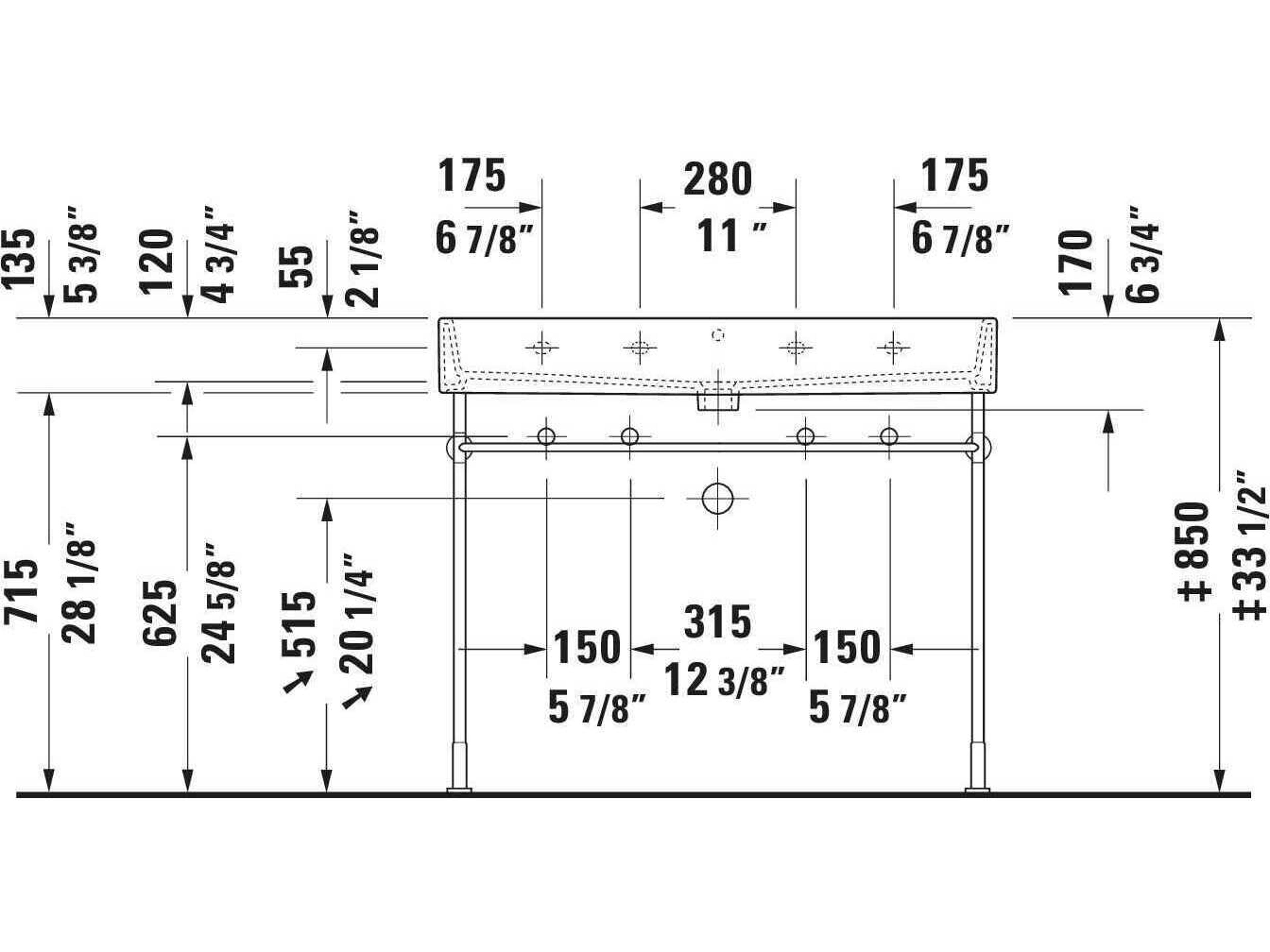 Duravit Vero 36'' Polished Chrome Metal Console