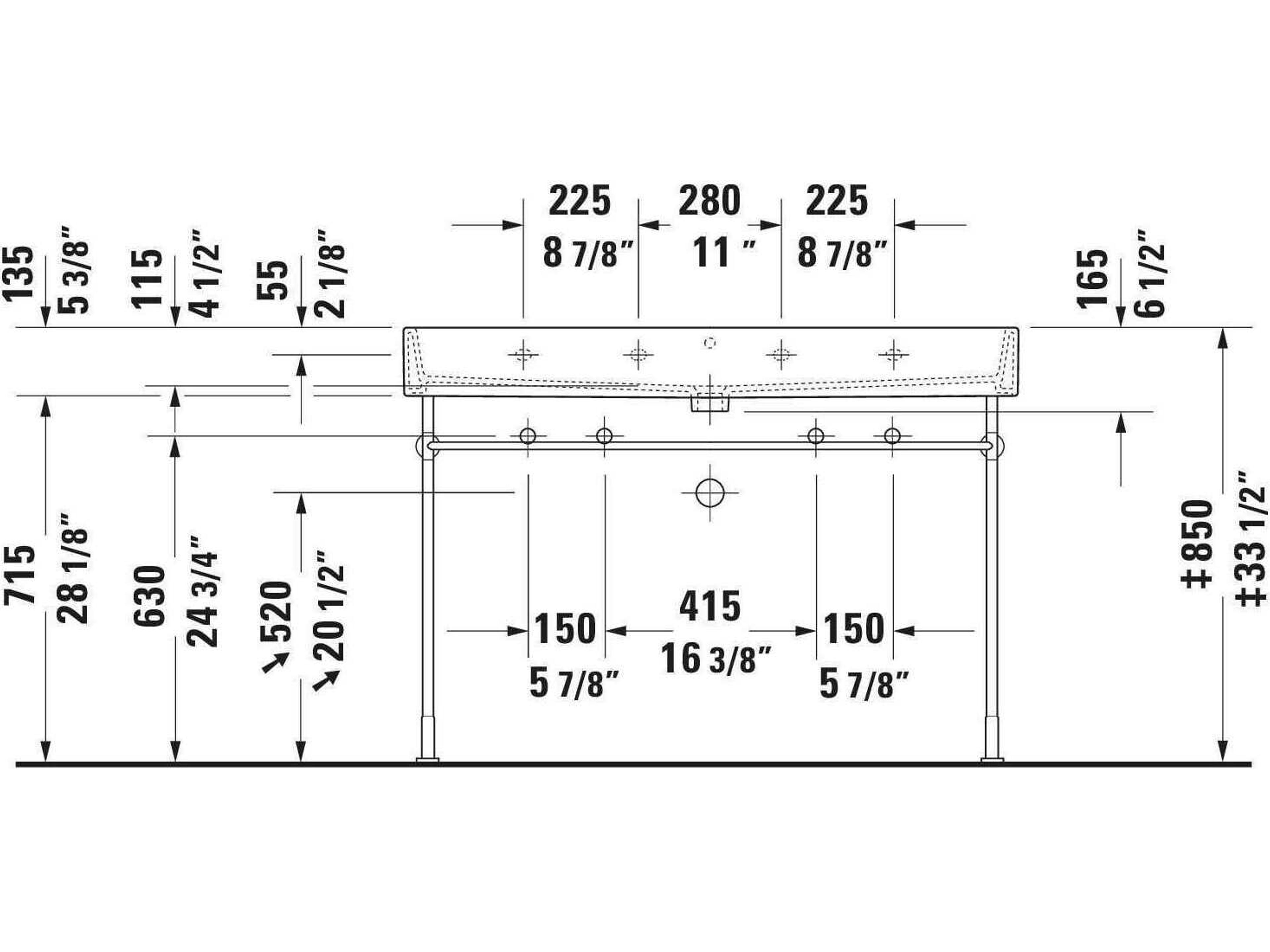 Duravit Vero 44'' Polished Chrome Metal Console