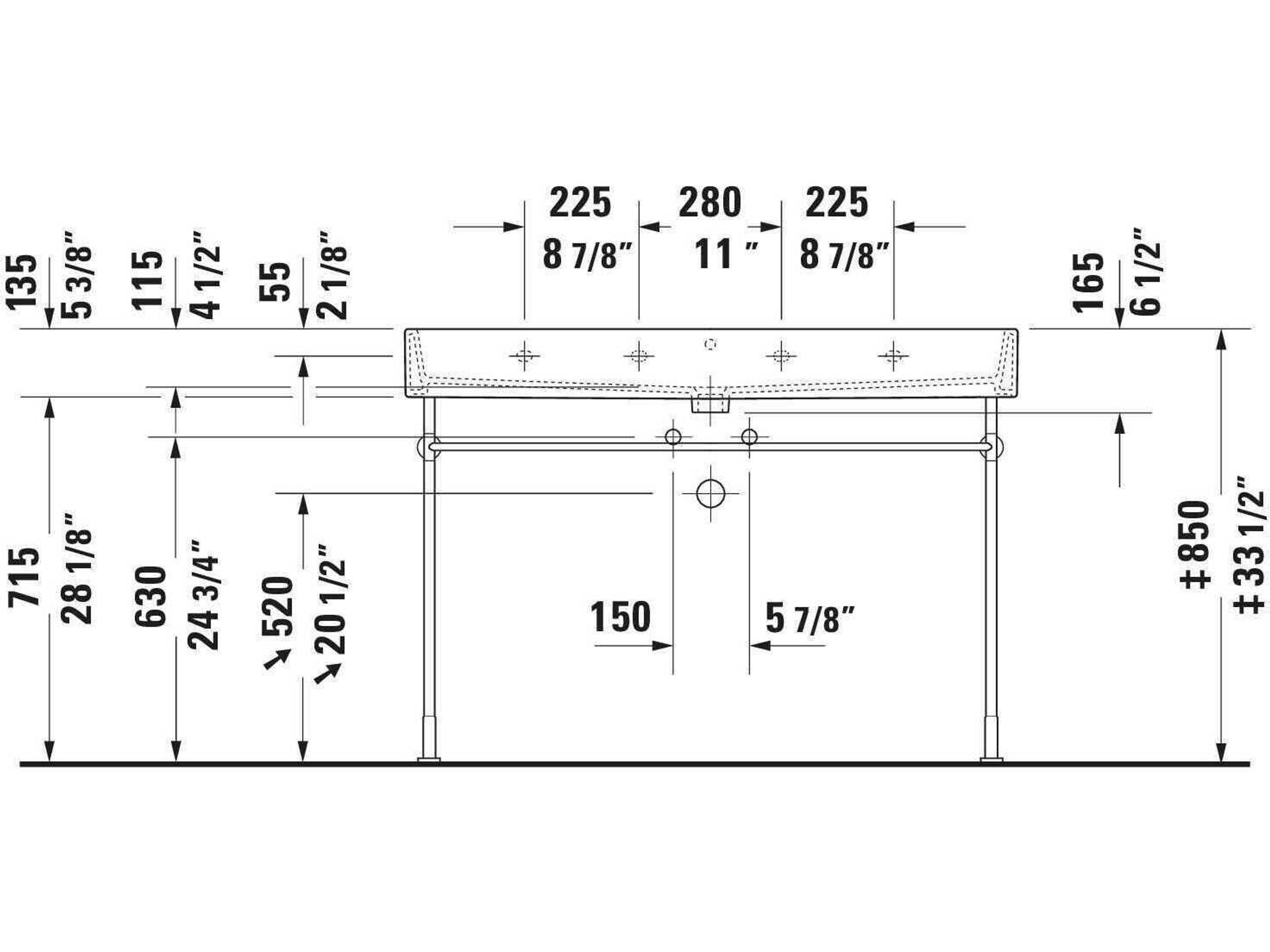 Duravit Vero 44'' Polished Chrome Metal Console
