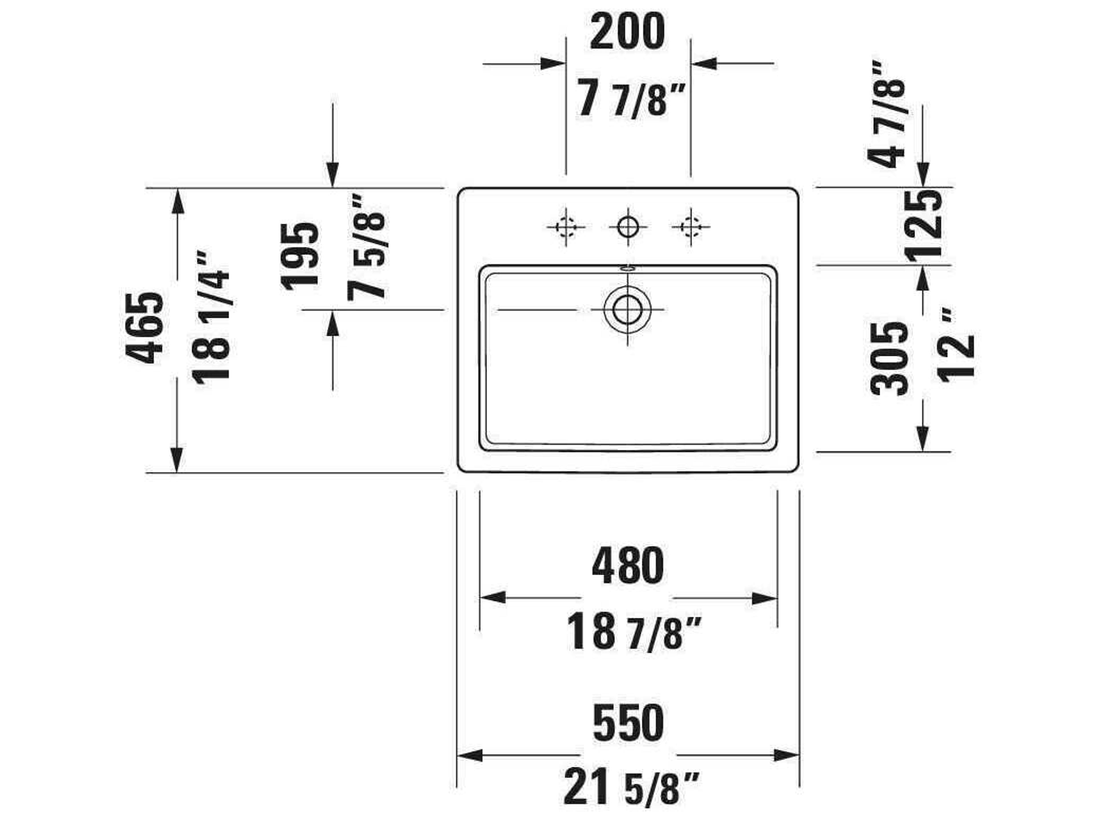 Duravit Vero 22'' Ceramic White High Gloss Undermount Sink with 3 Faucet Hole