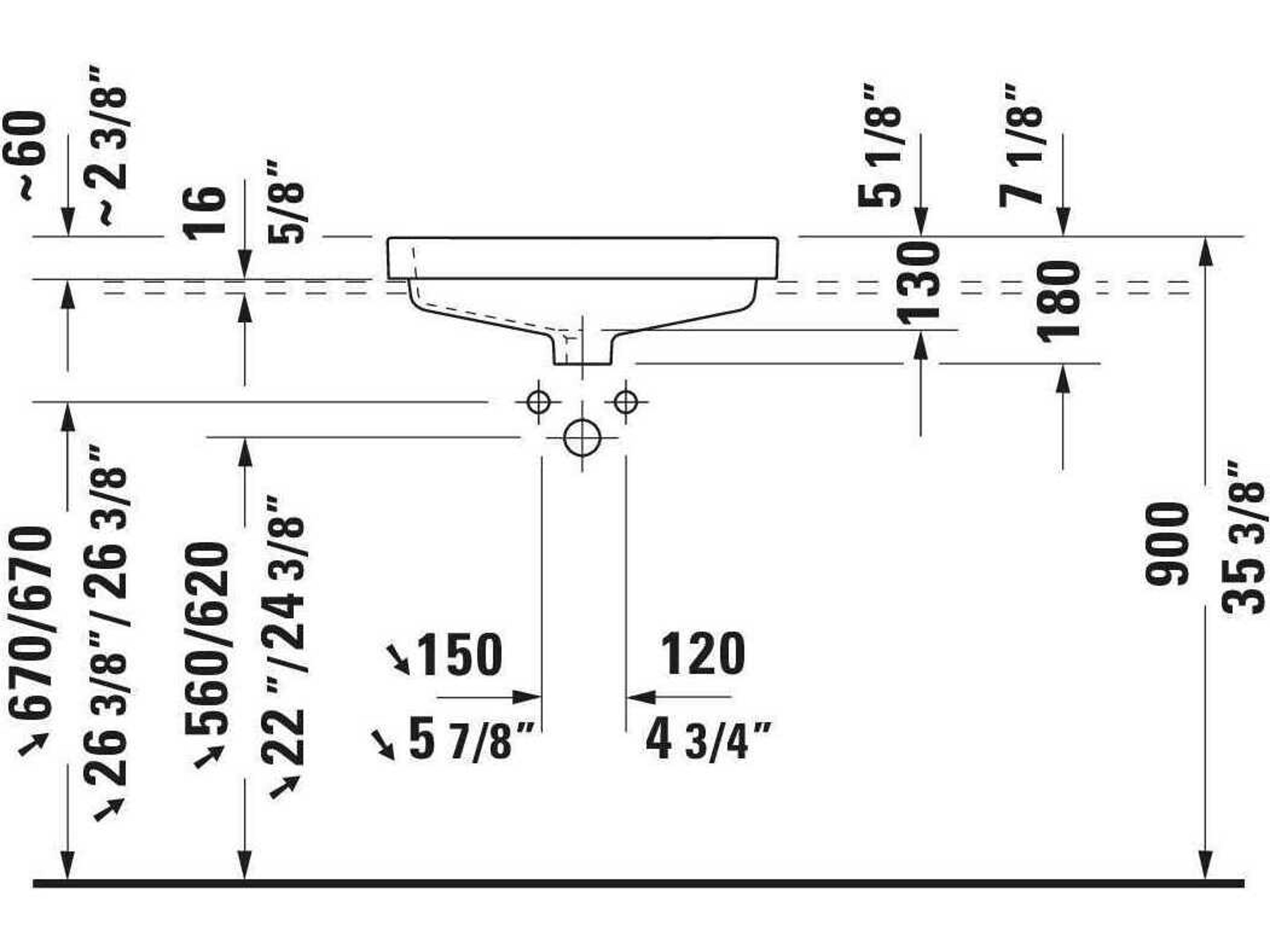 Duravit Vero 22'' Ceramic White High Gloss Undermount Sink with 3 Faucet Hole