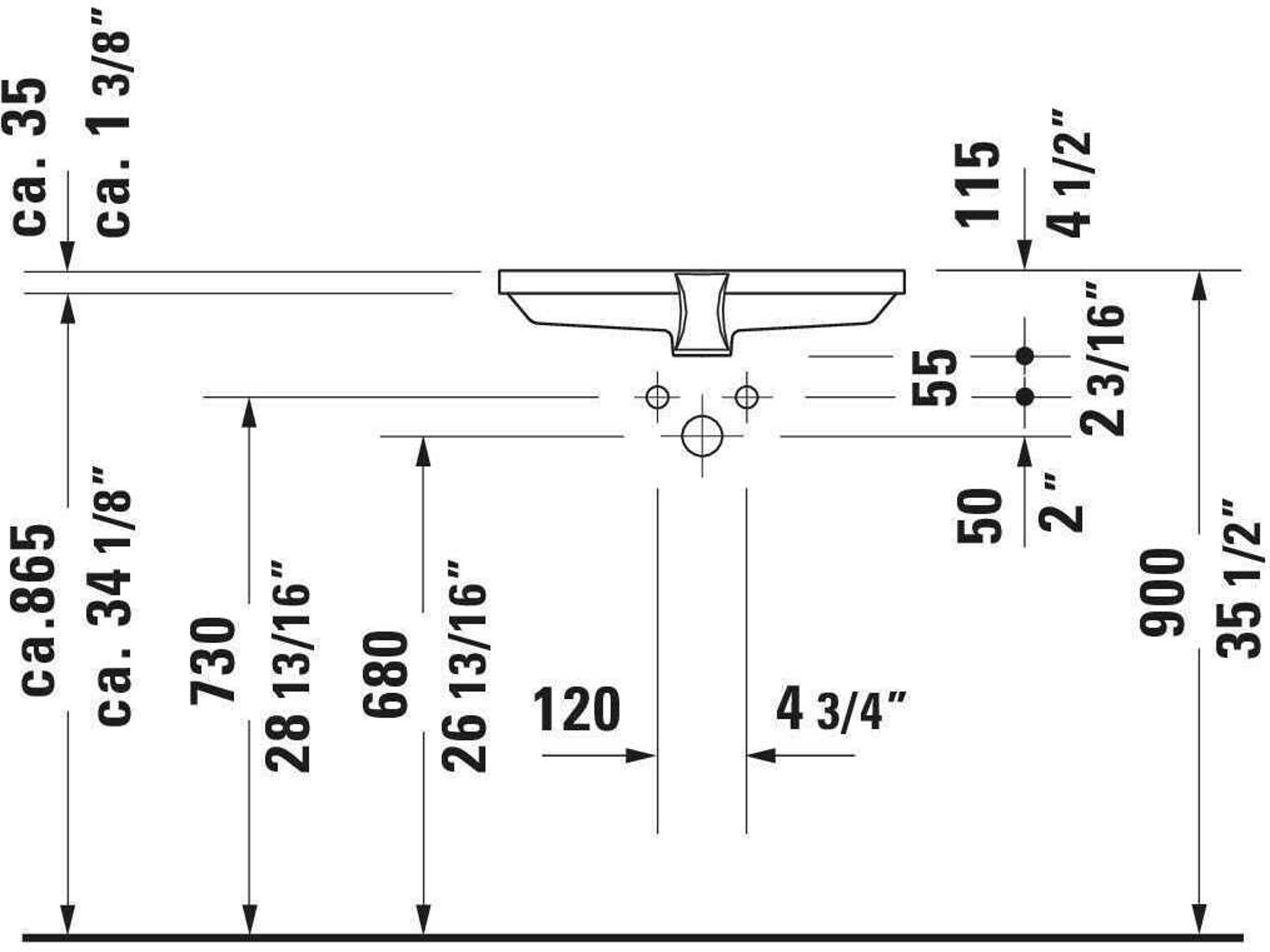 Duravit 2nd Floor 21'' White High Gloss Sink with no faucet holes