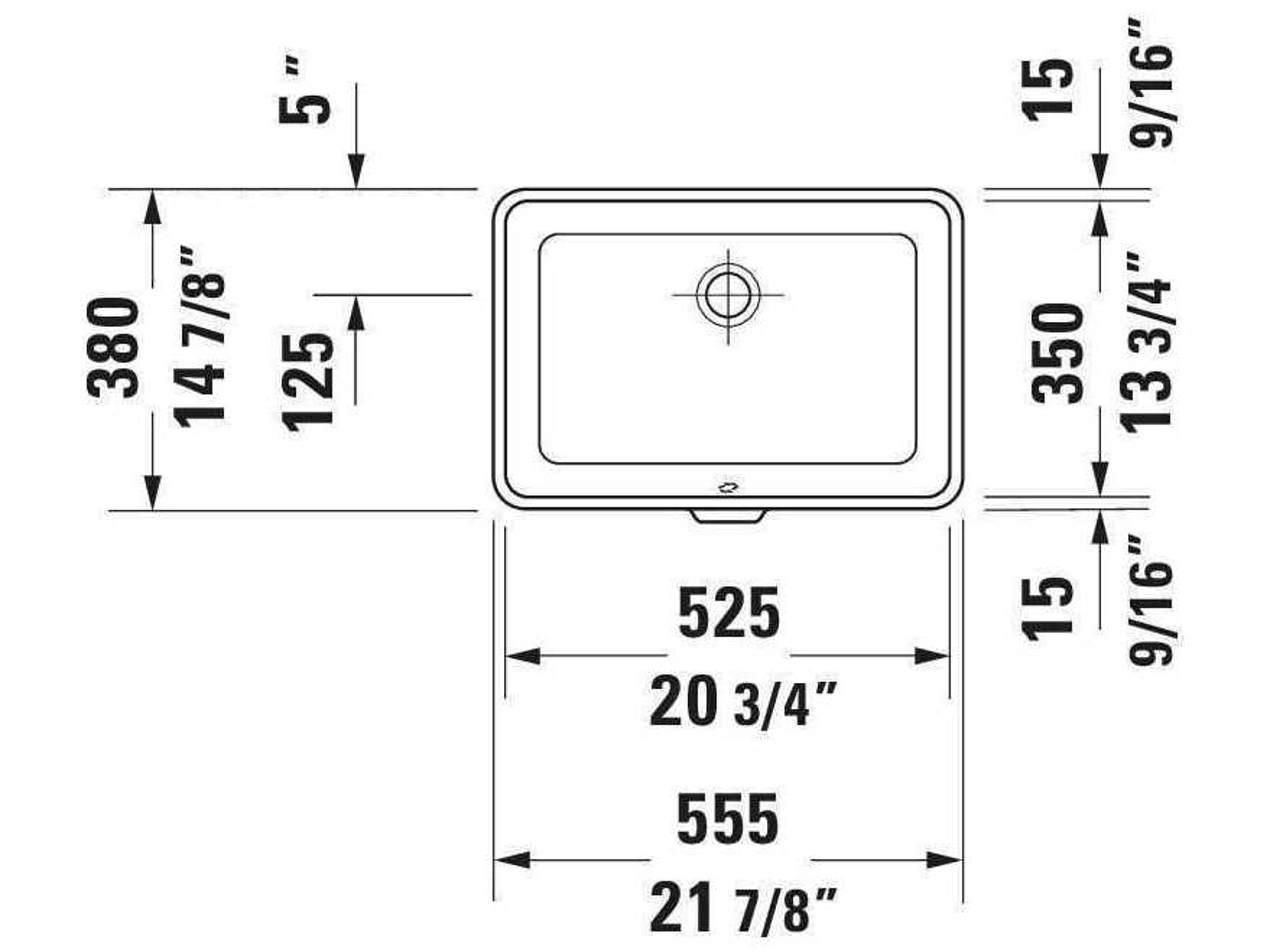 Duravit 2nd Floor 21'' White High Gloss Sink with no faucet holes