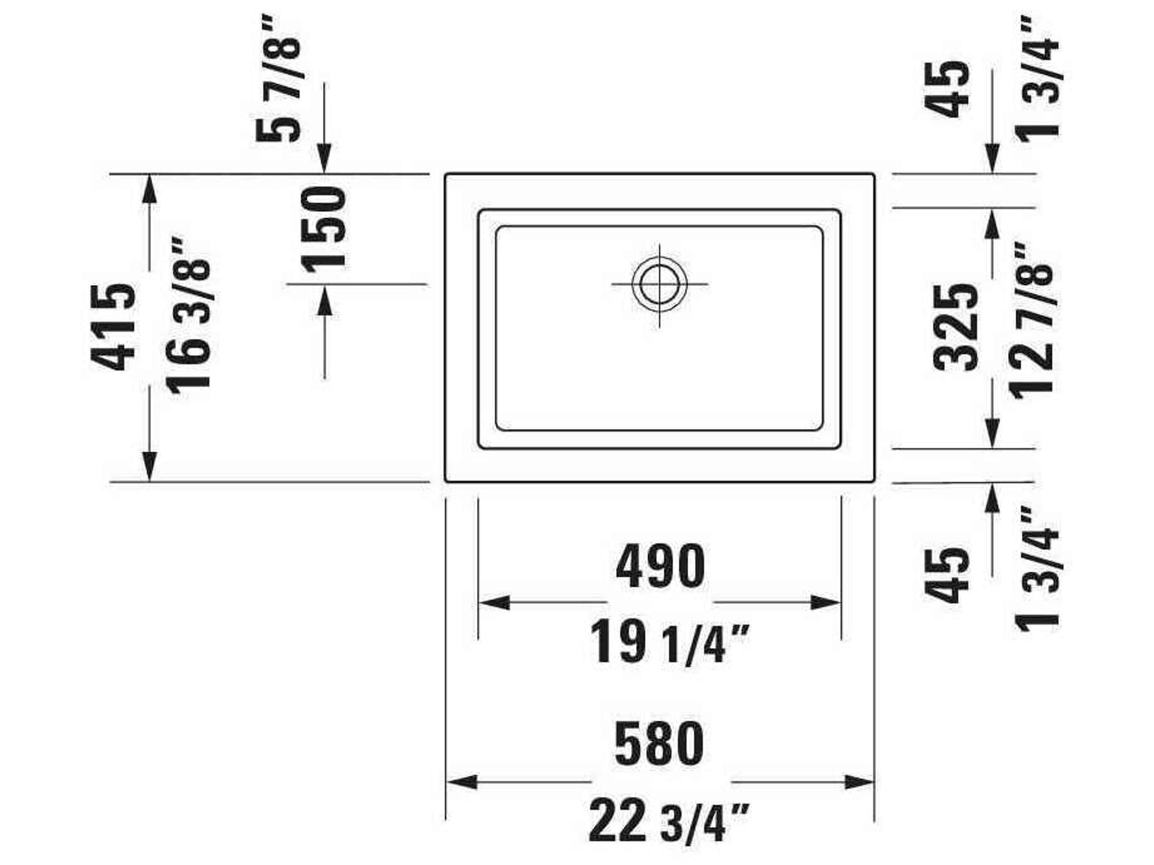 Duravit 2nd Floor 23'' White High Gloss Sink with no faucet holes