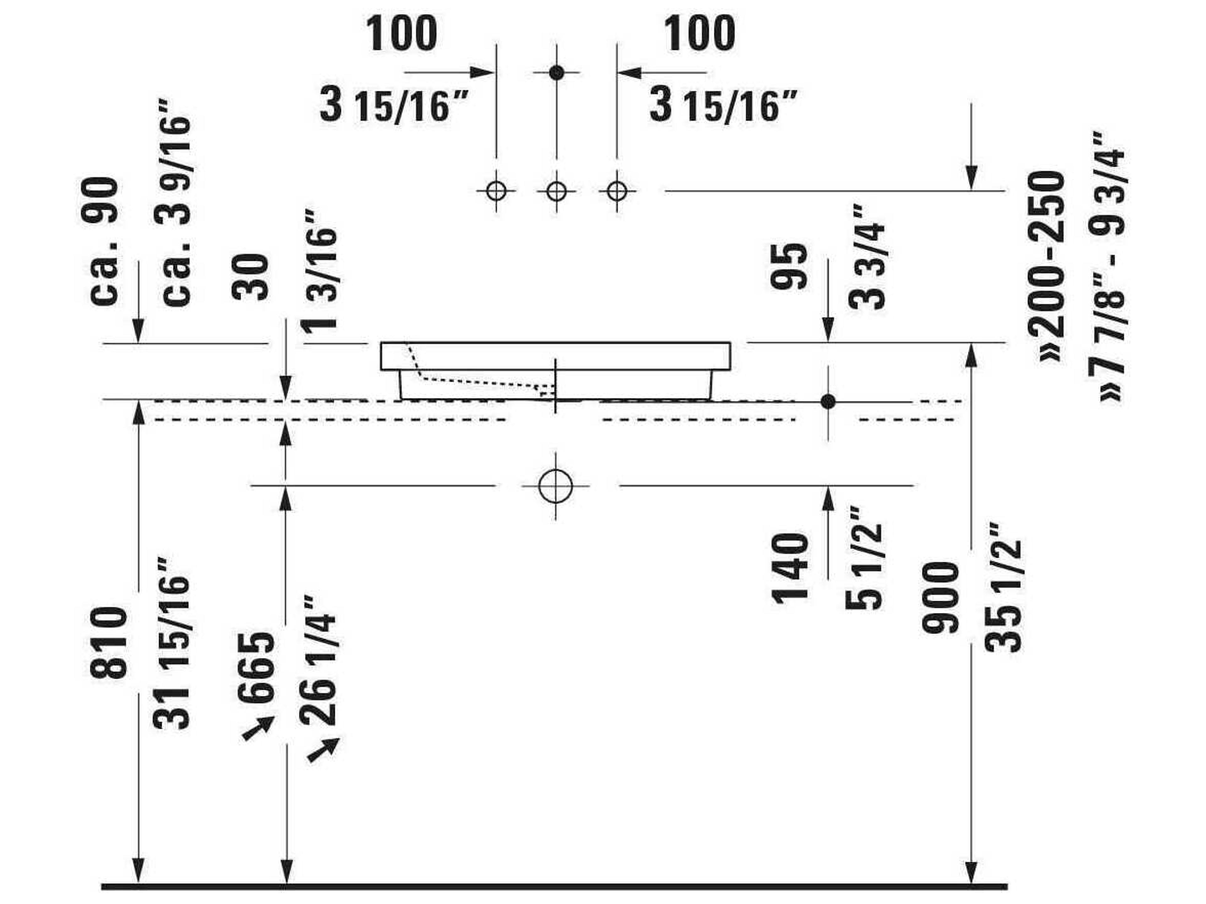 Duravit 2nd Floor 23'' White High Gloss Sink with no faucet holes