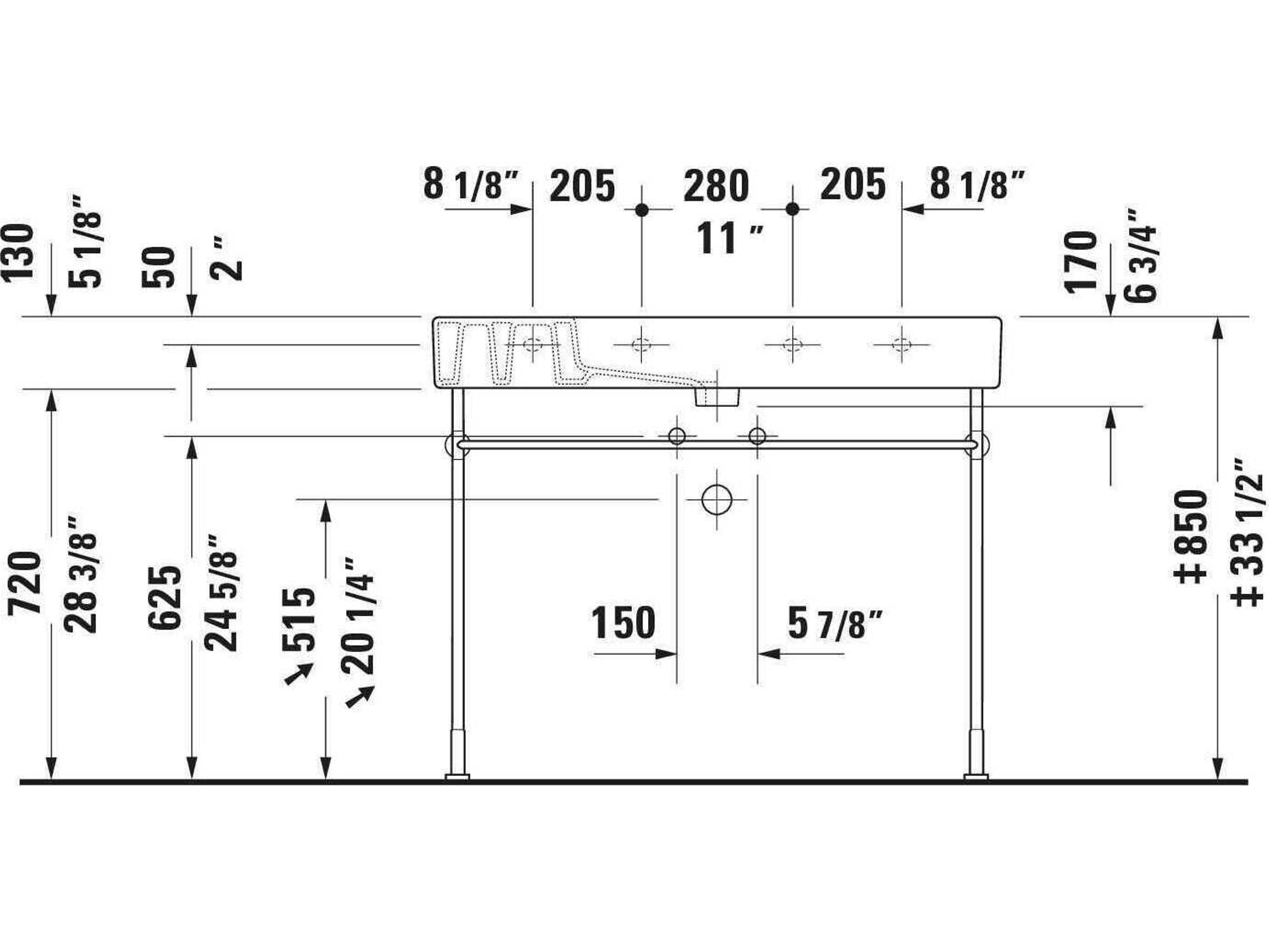 Duravit Vero 41'' Ceramic White High Gloss Sink with 3 Faucet Hole