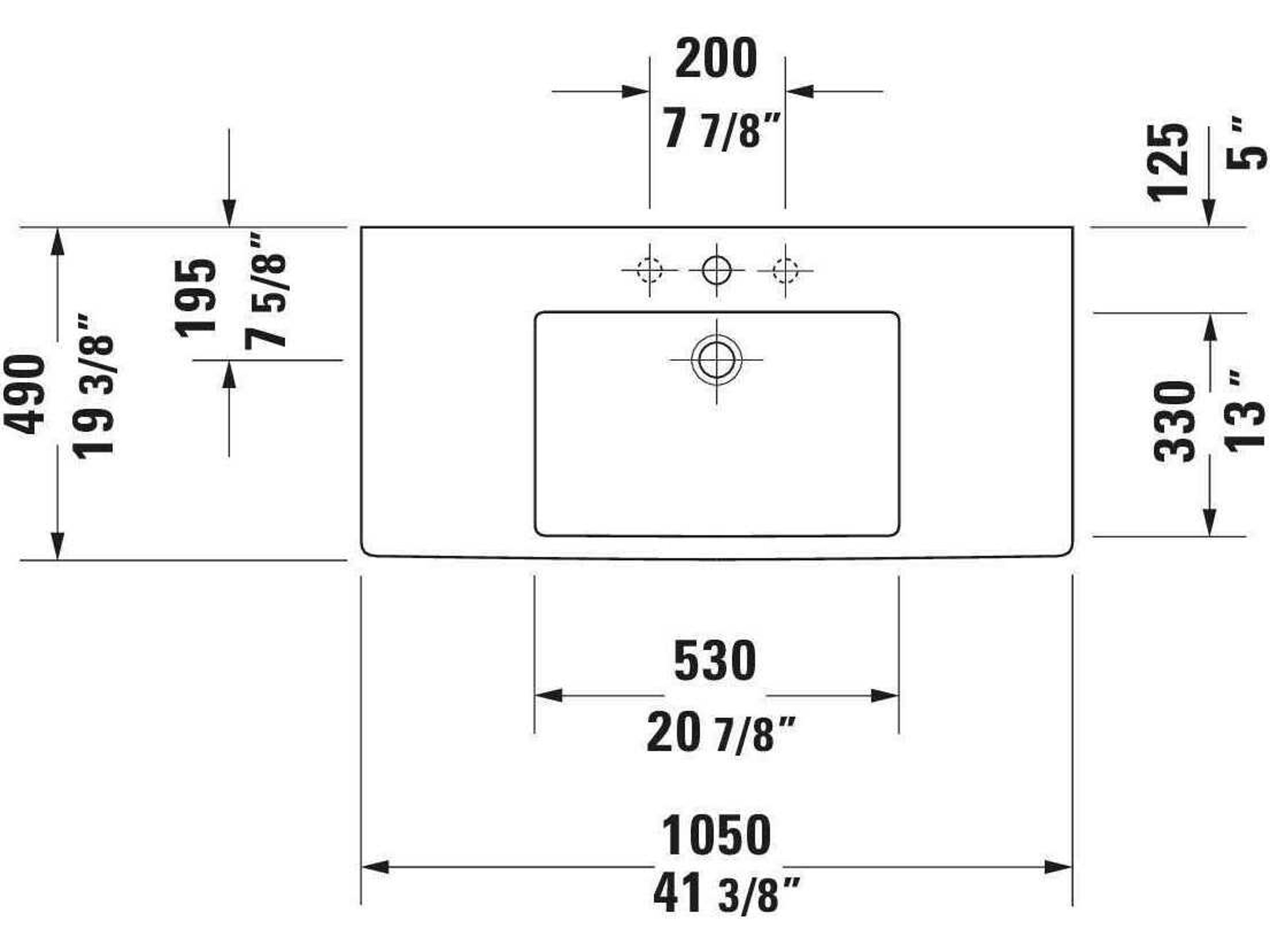 Duravit Vero 41'' Ceramic White High Gloss Sink with 3 Faucet Hole