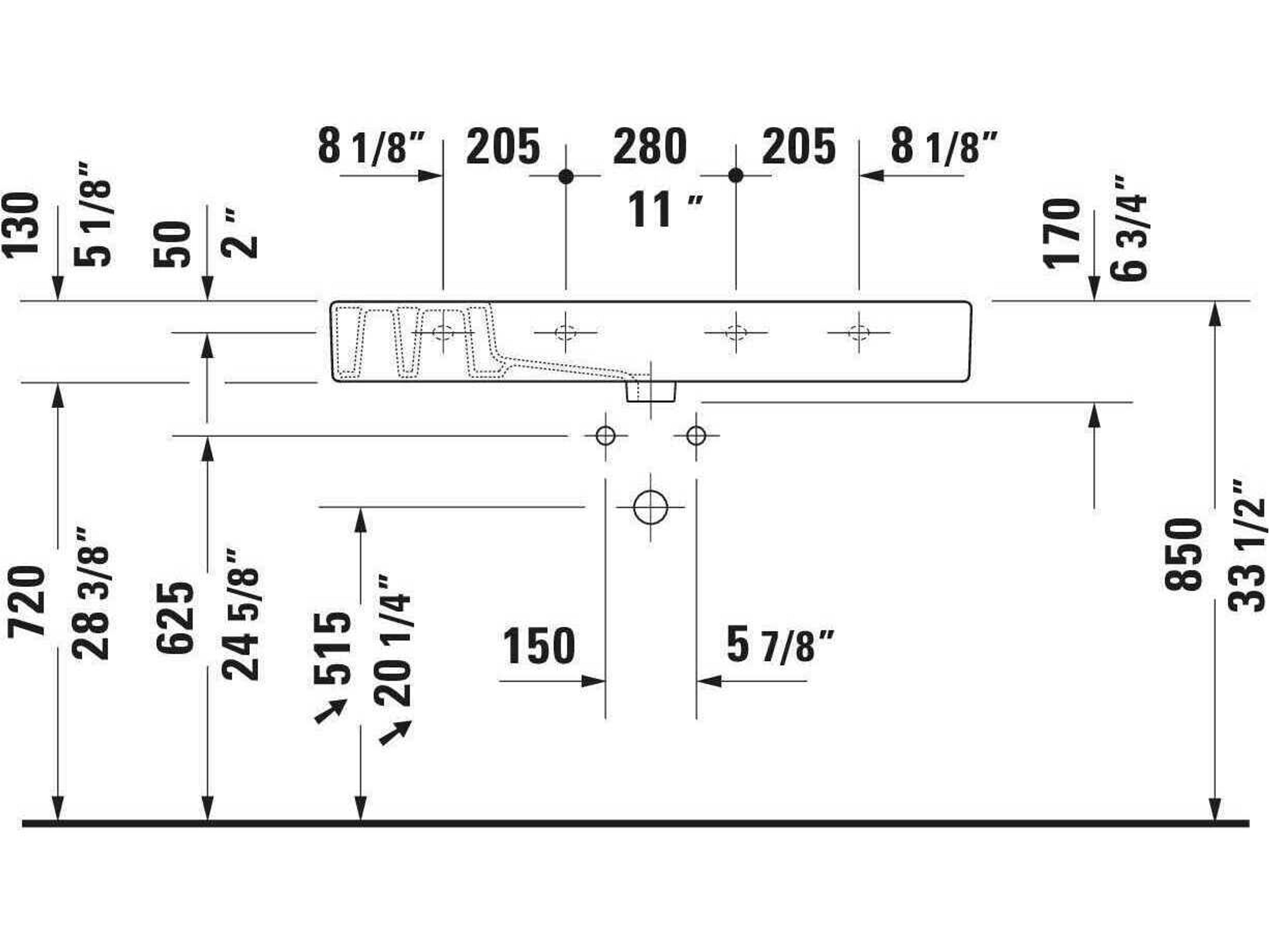 Duravit Vero 41'' Ceramic White High Gloss Sink with 3 Faucet Hole