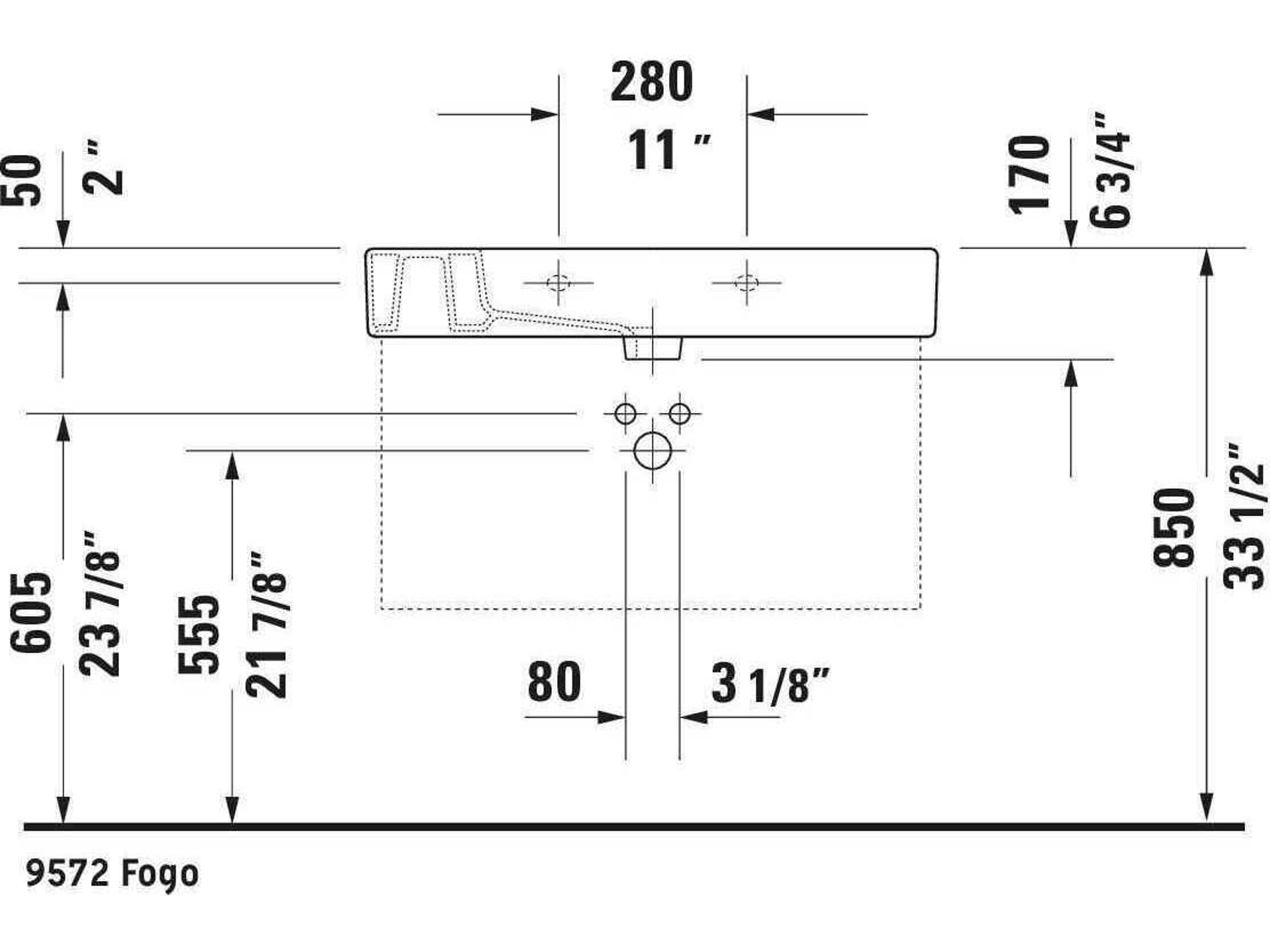Duravit Vero 34'' Ceramic White High Gloss Sink with 3 Faucet Hole