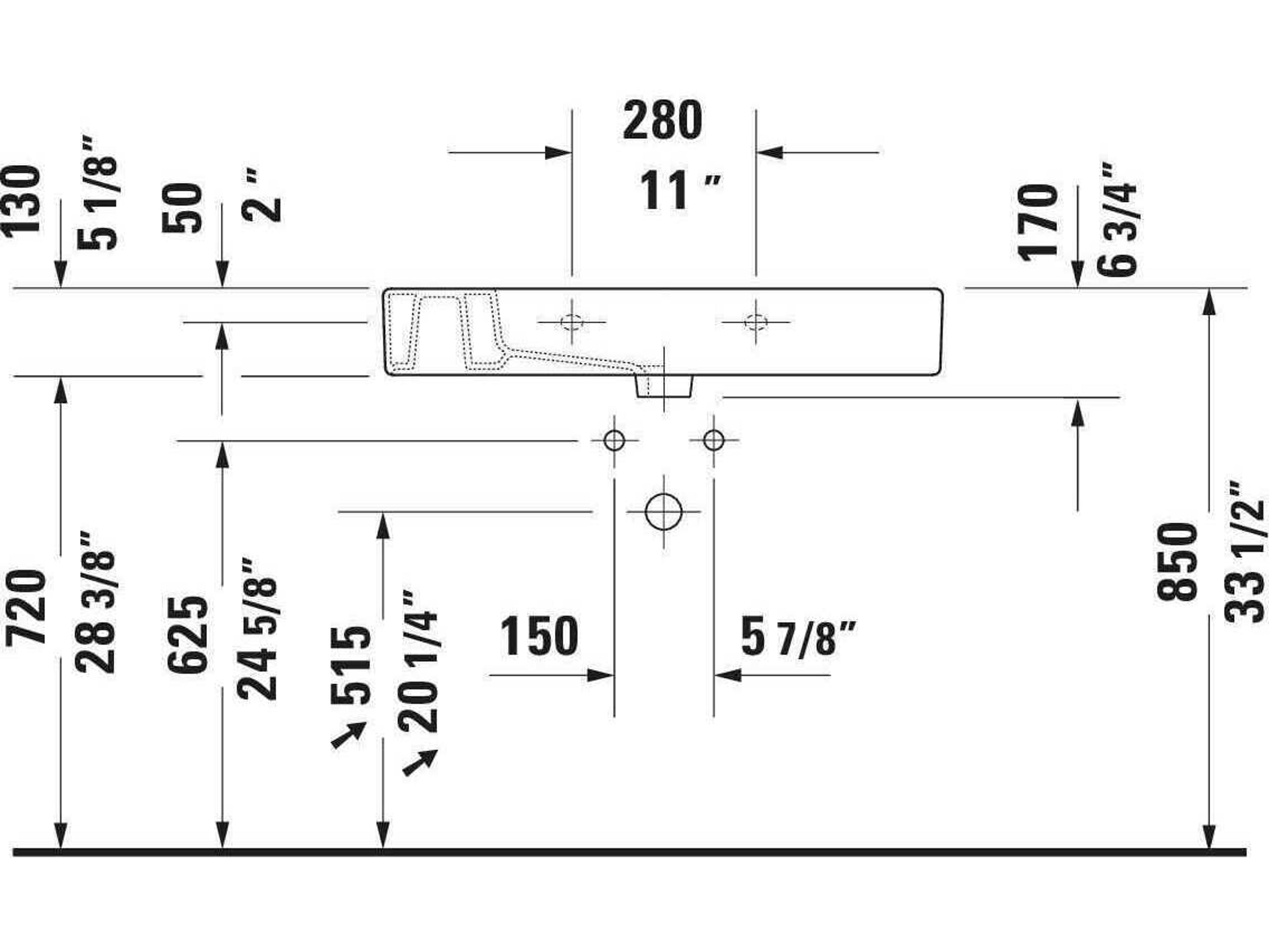 Duravit Vero 34'' Ceramic White High Gloss Sink with 3 Faucet Hole