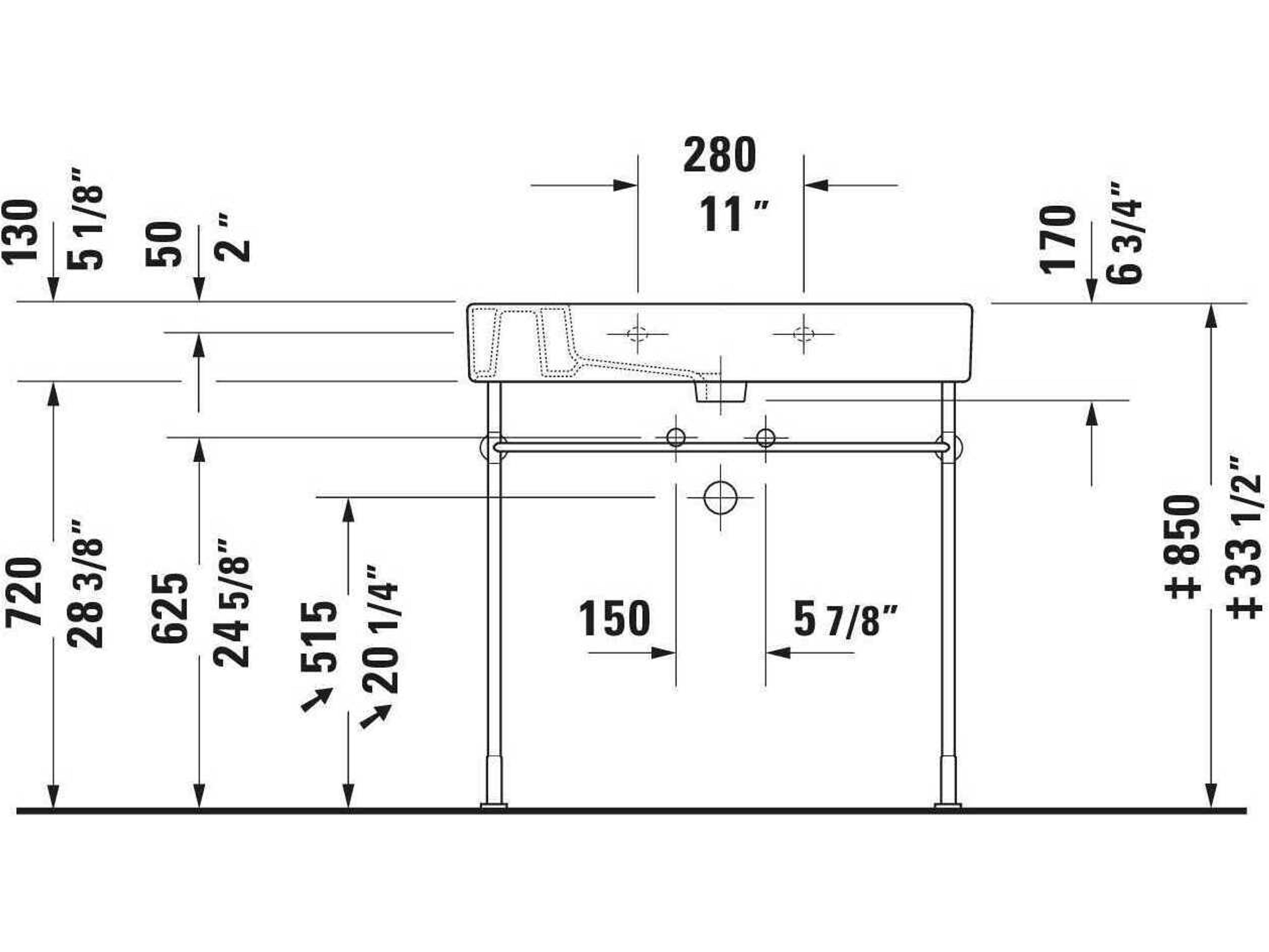 Duravit Vero 34'' Ceramic White High Gloss Sink with 3 Faucet Hole