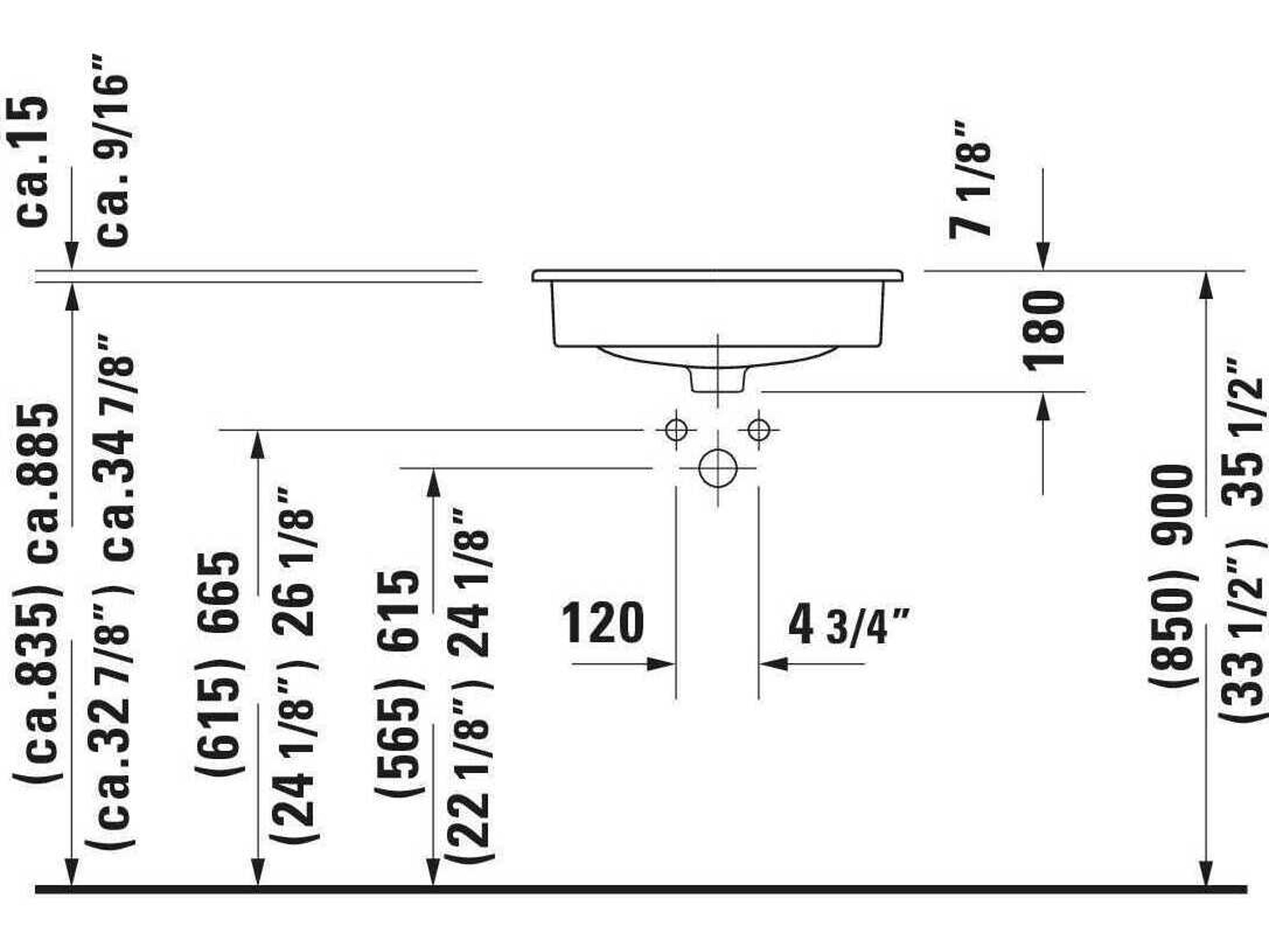 Duravit D-code 22'' Ceramic White High Gloss Undermount Sink with 3 Faucet holes