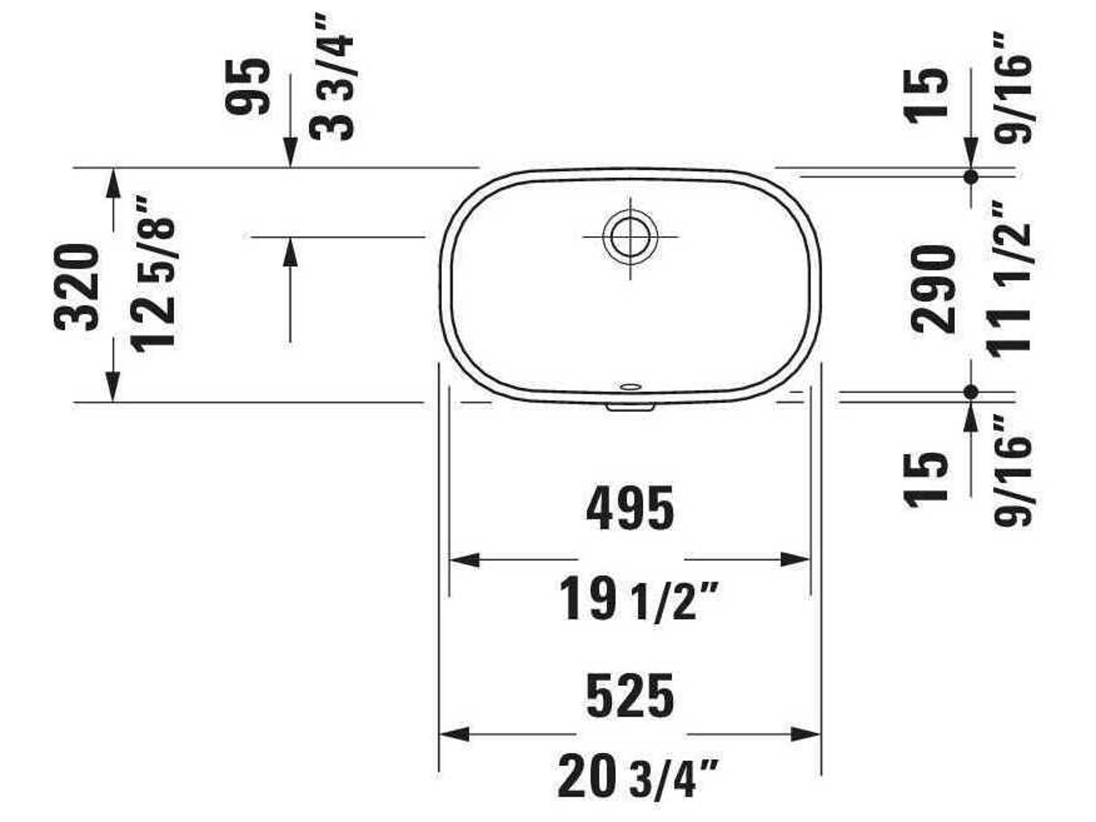 Duravit D-code 20'' Ceramic White High Gloss Undermount Sink with no faucet hole