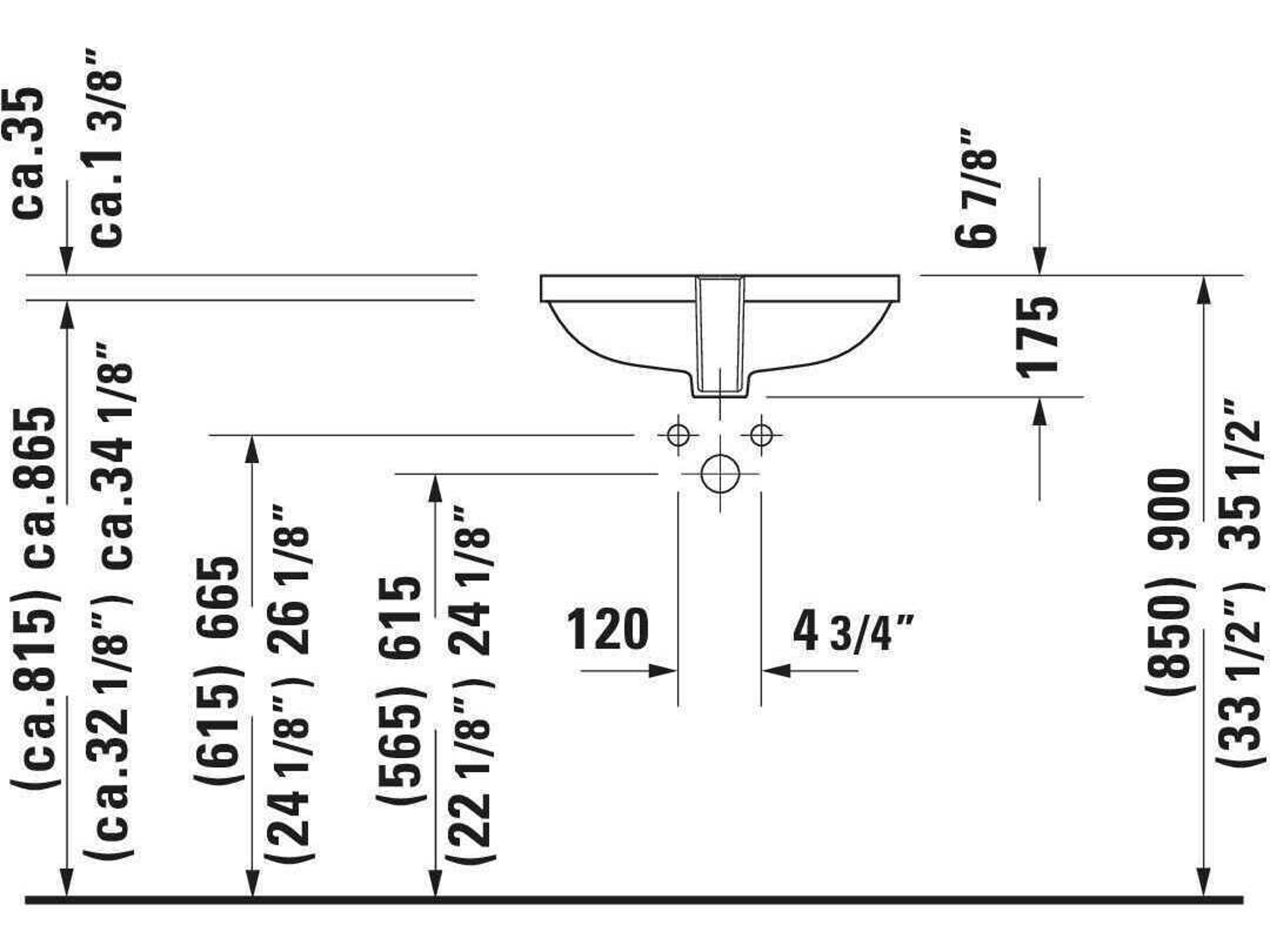 Duravit D-code 20'' Ceramic White High Gloss Undermount Sink with no faucet hole