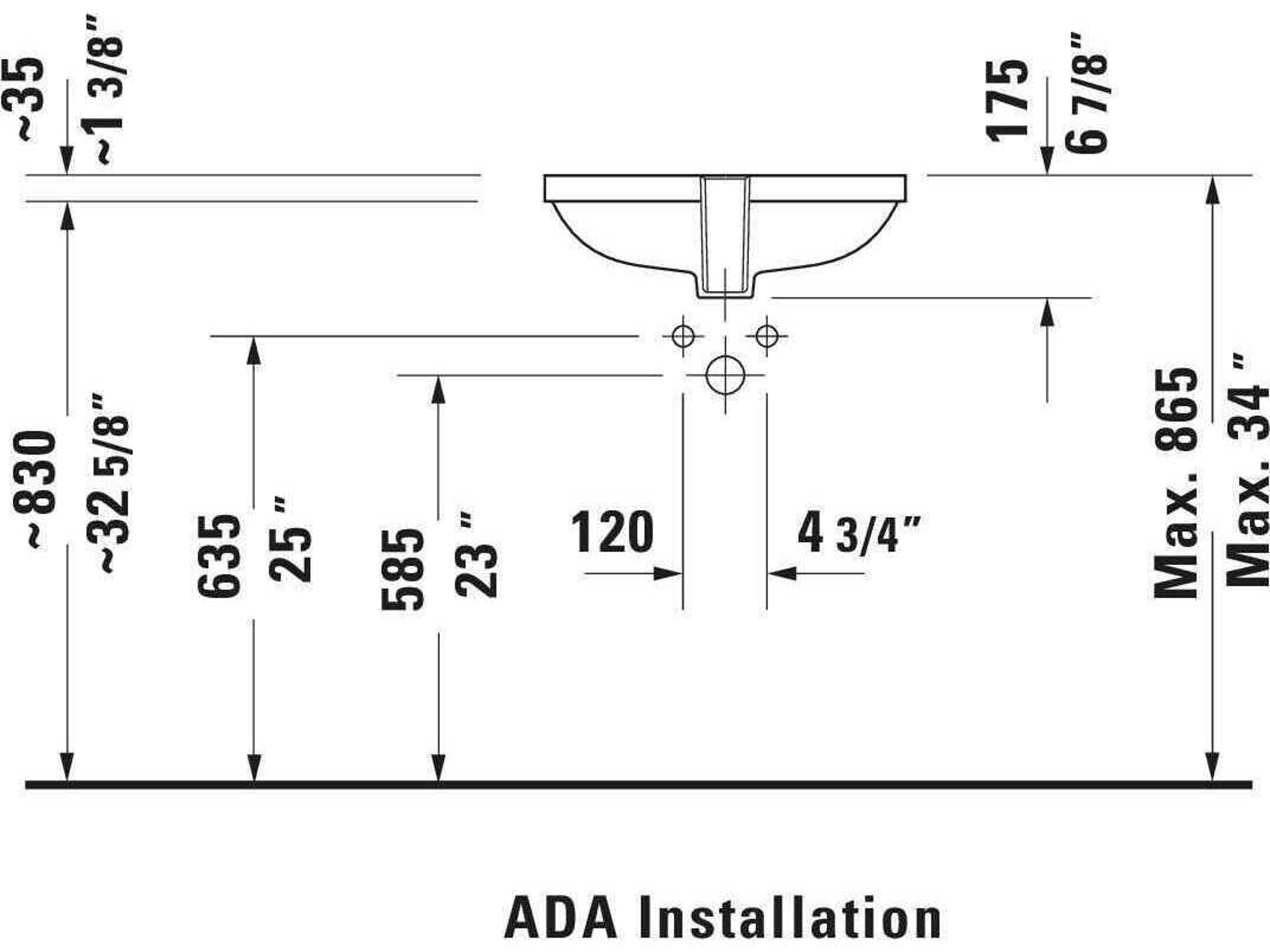 Duravit D-code 20'' Ceramic White High Gloss Undermount Sink with no faucet hole