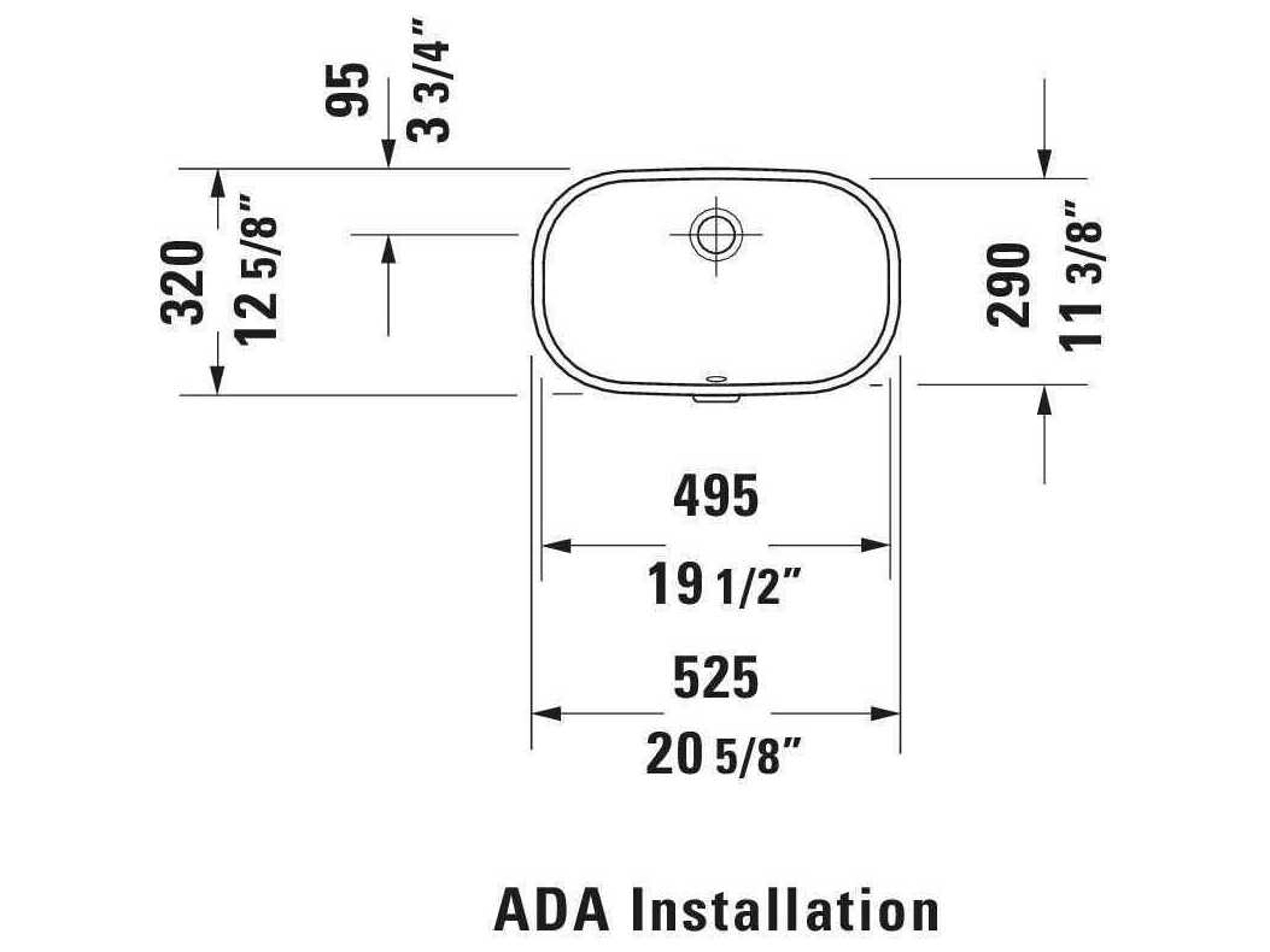 Duravit D-code 20'' Ceramic White High Gloss Undermount Sink with no faucet hole