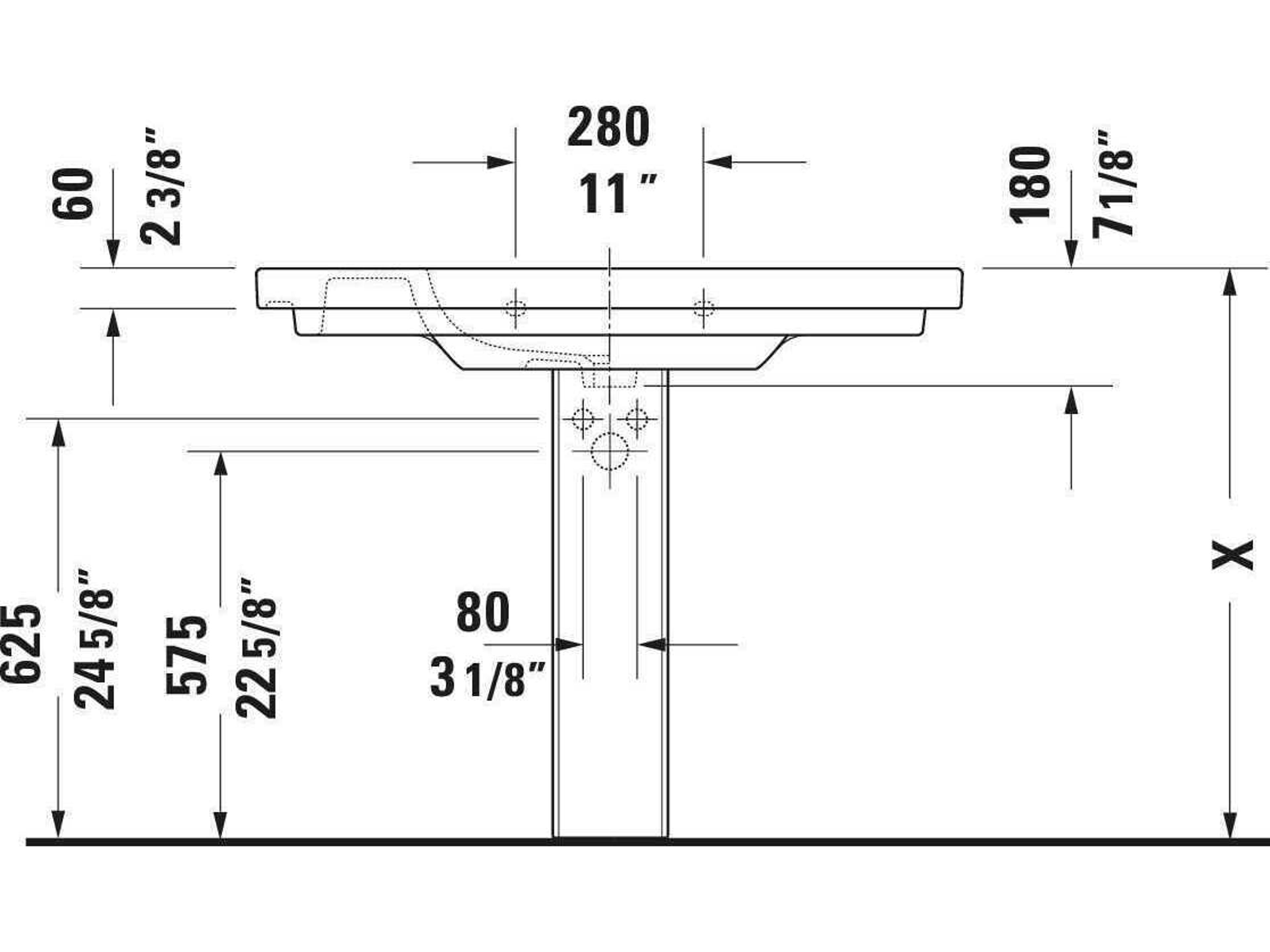 Duravit D-code 41'' Ceramic White High Gloss Sink with 3 Faucet hole