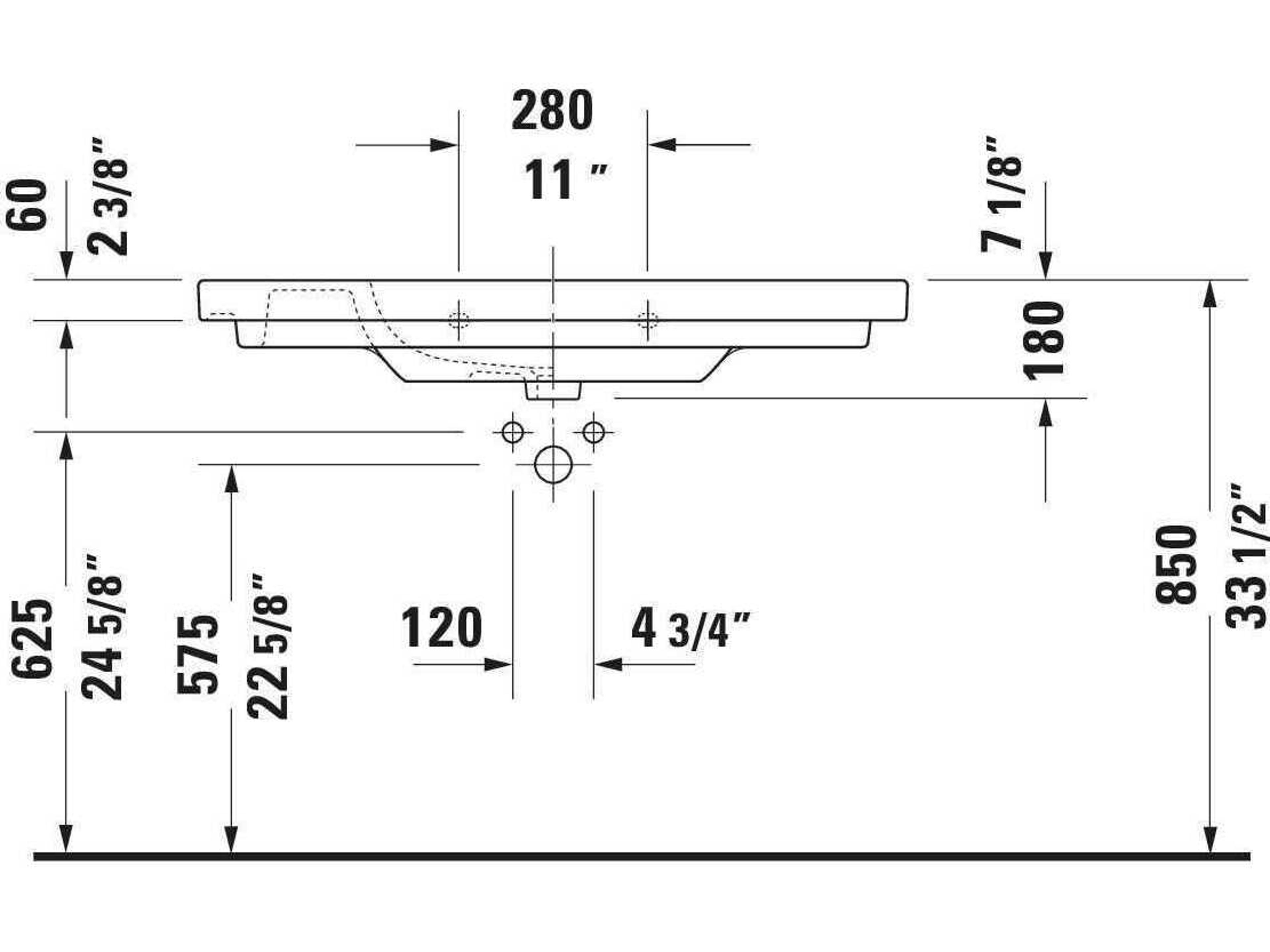 Duravit D-code 41'' Ceramic White High Gloss Sink with 3 Faucet hole