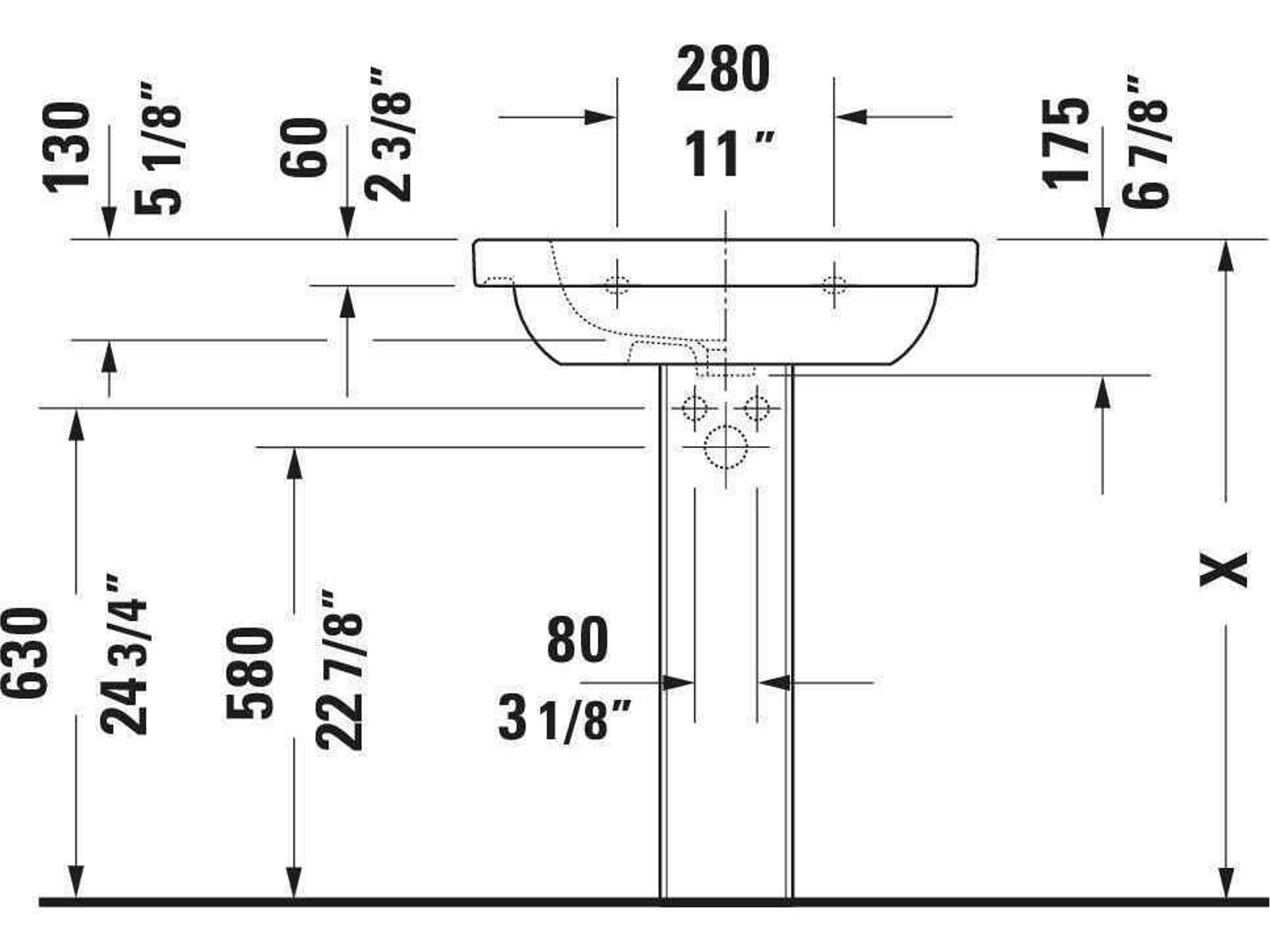 Duravit D-code 26'' Ceramic White High Gloss Sink with 3 Faucet hole