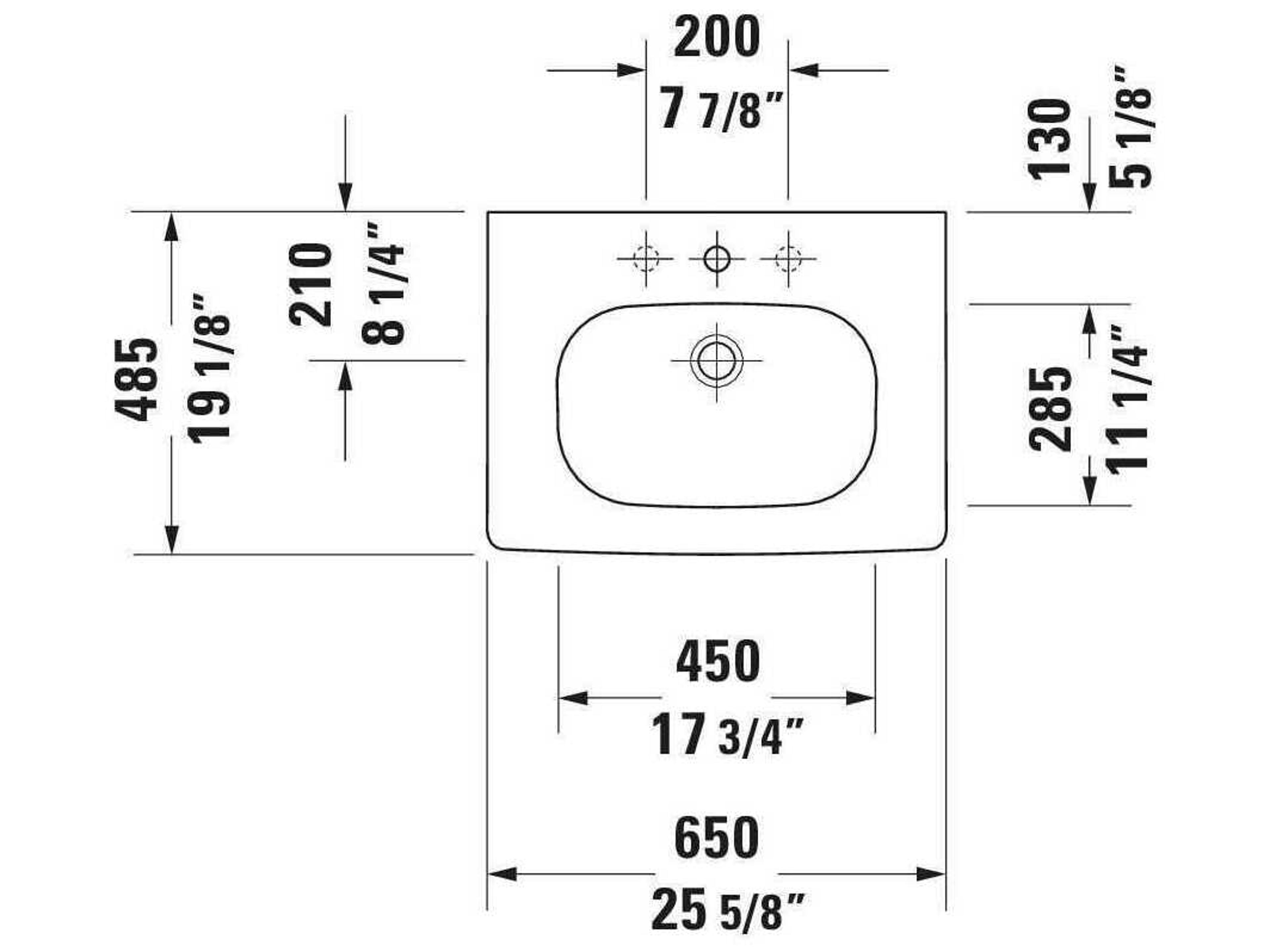 Duravit D-code 26'' Ceramic White High Gloss Sink with 3 Faucet hole