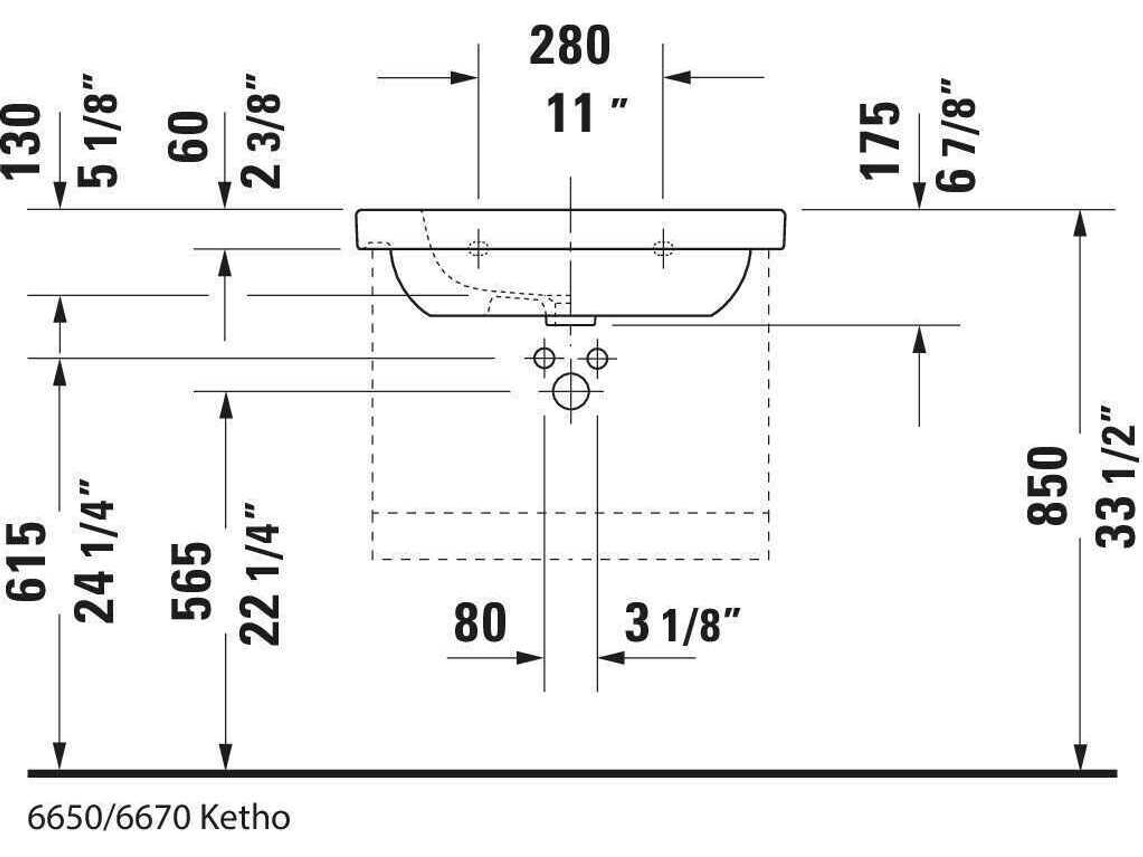 Duravit D-code 26'' Ceramic White High Gloss Sink with 3 Faucet hole