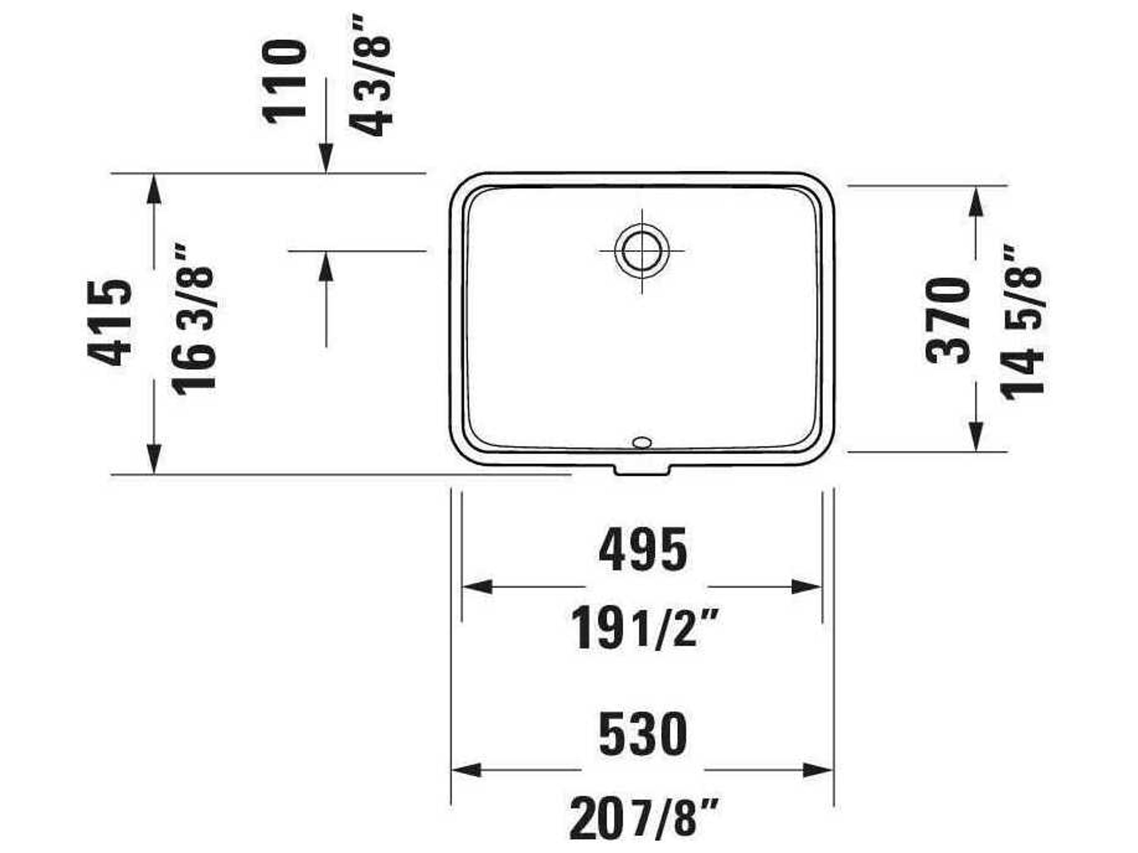 Duravit Me By Starck 21'' Ceramic White High Gloss Undermount Sink with No Faucet Hole