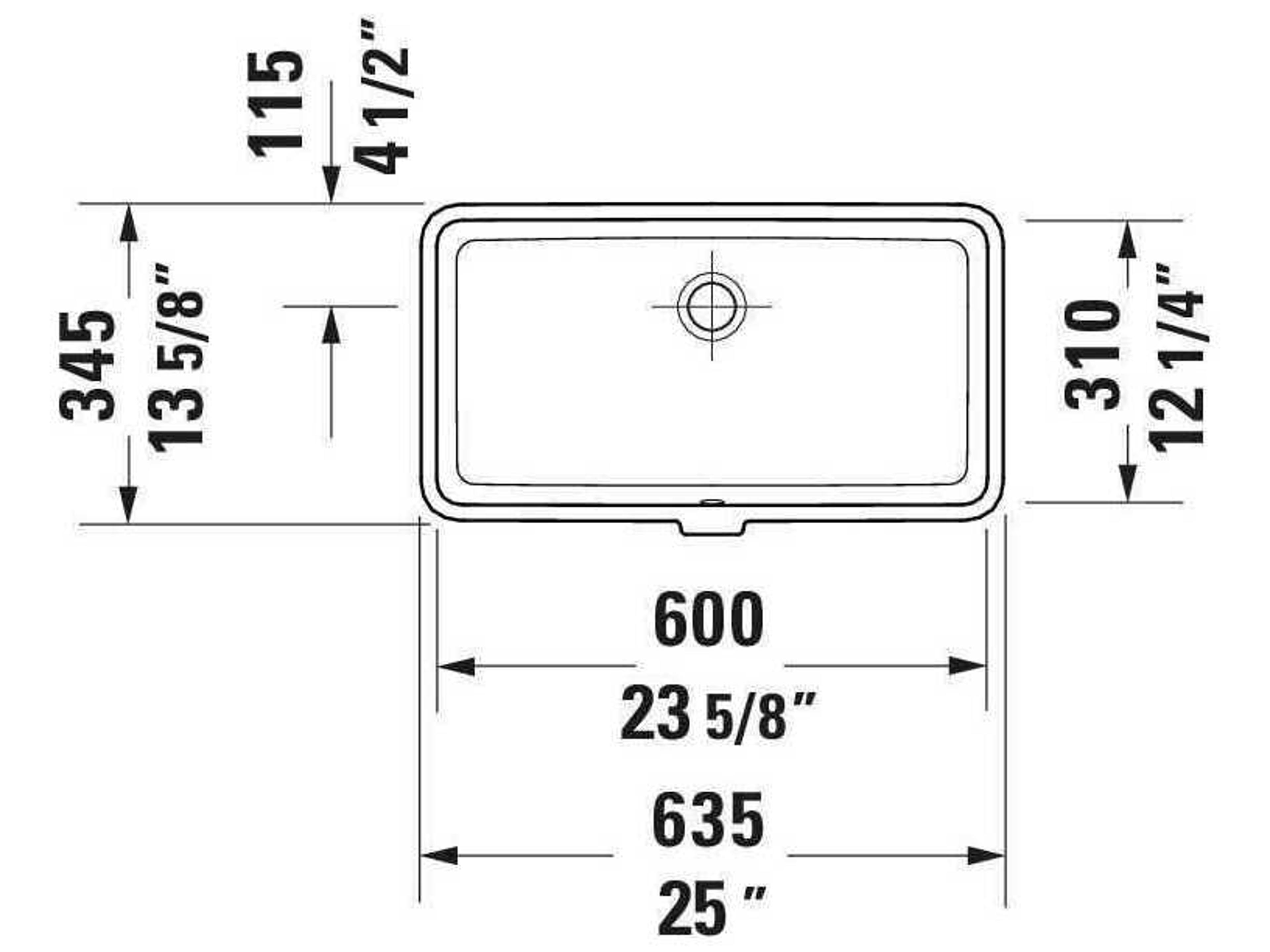 Duravit Vero 25'' Ceramic White High Gloss Undermount Sink with No Faucet Hole