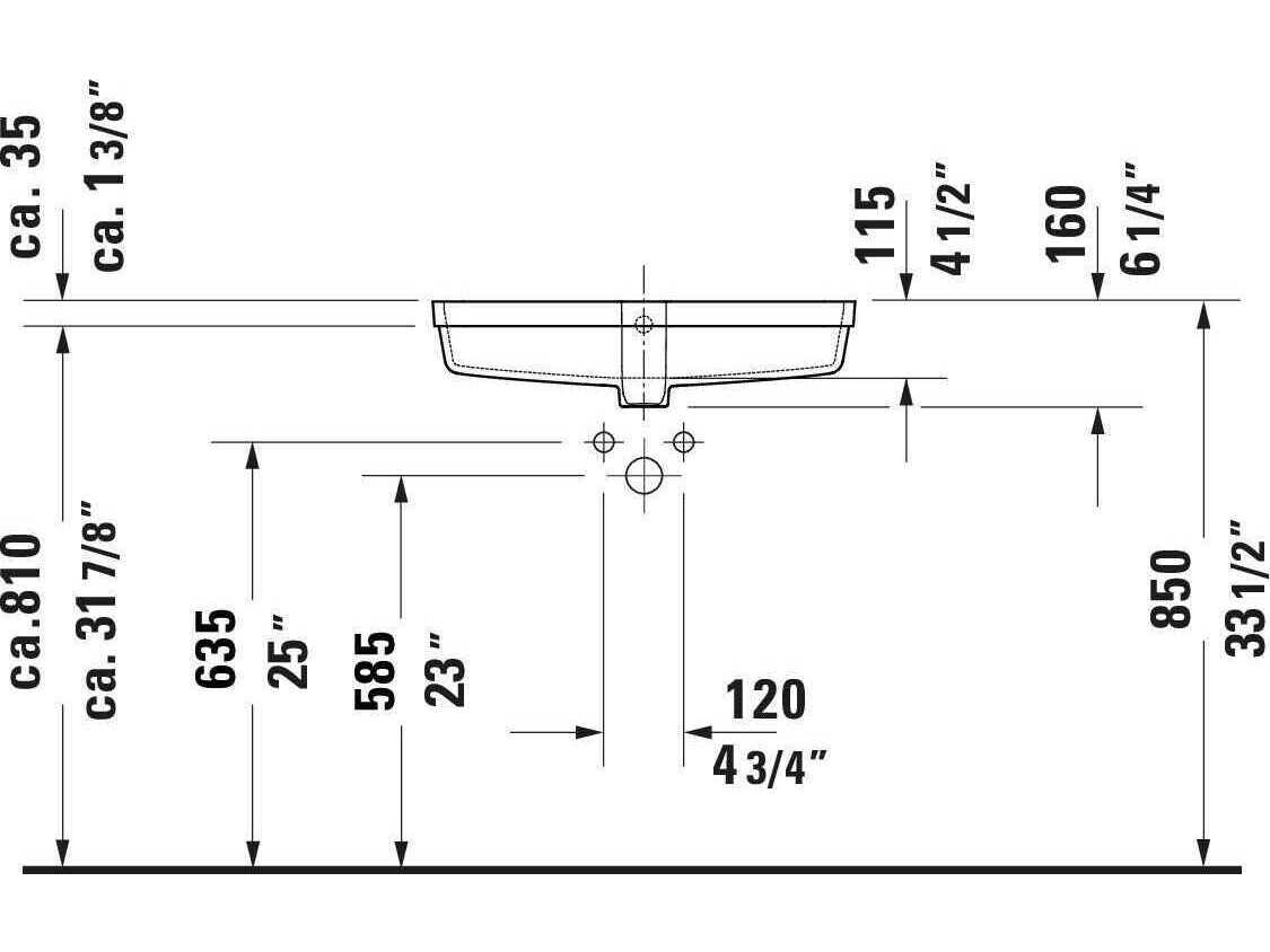 Duravit Vero 25'' Ceramic White High Gloss Undermount Sink with No Faucet Hole